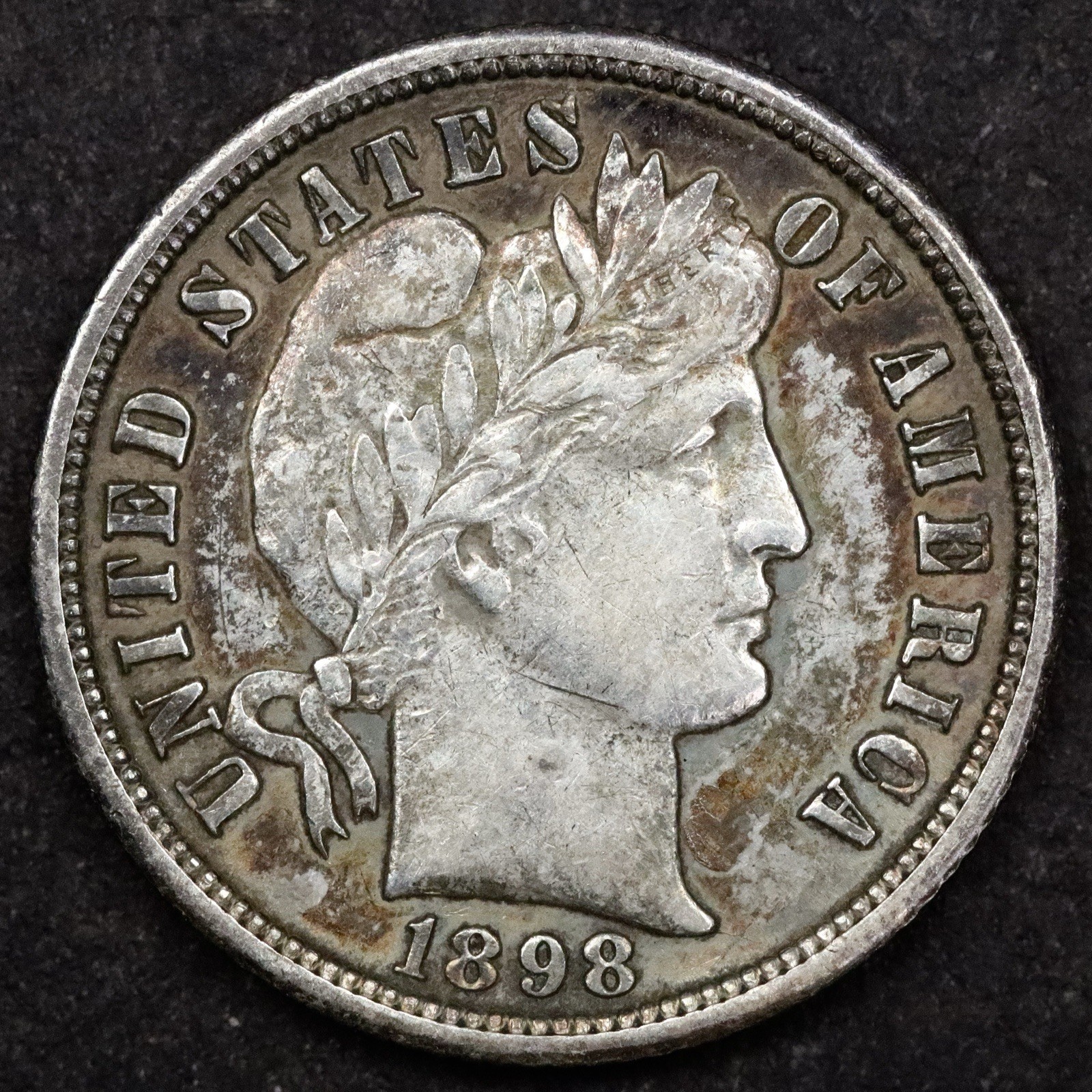1898-O 10c Barber Dime - AU Details Cleaned