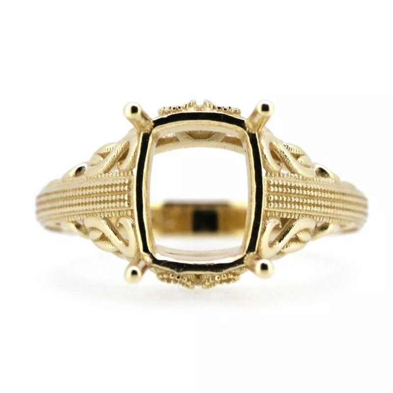 Emerald Cut 12x10MM Semi Mount 925 Sterling Silver Yellow Plated Wedding Ring