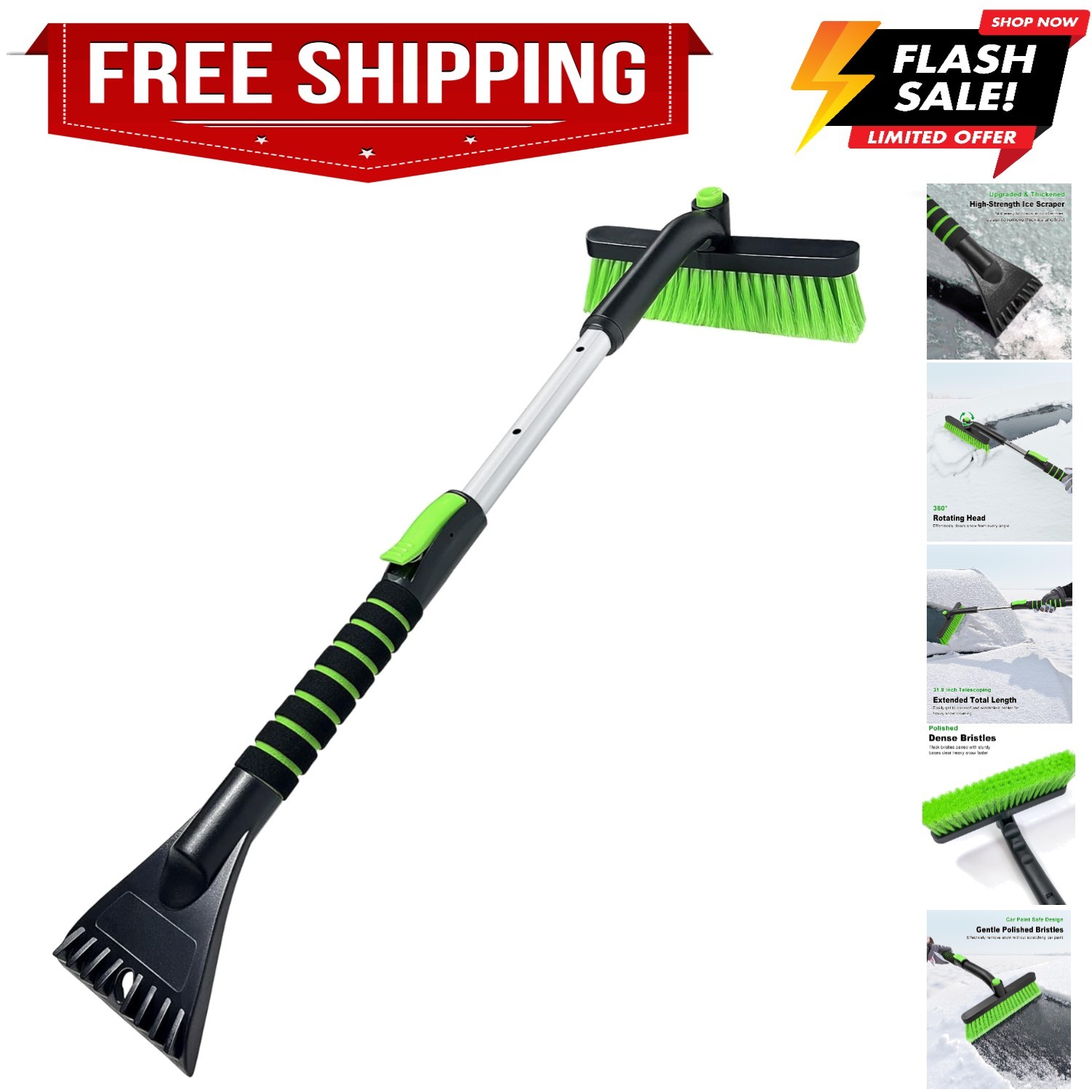 Ice Scraper with Snow Brush for Car Windshield, Upgraded Extendable Snow Brus...