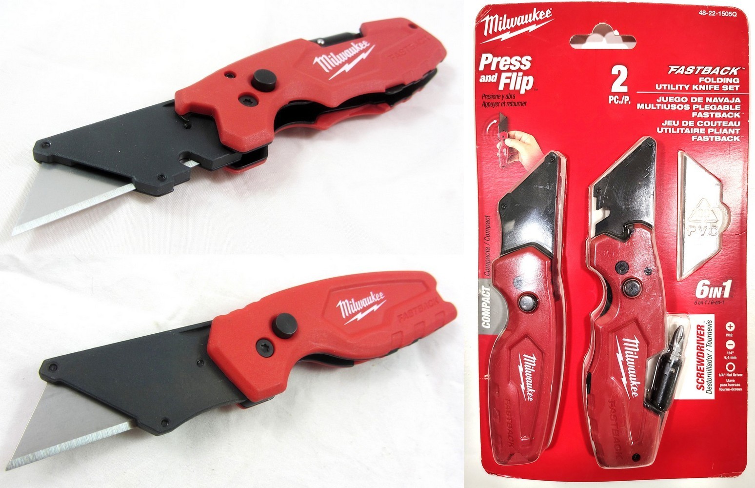 Milwaukee Fastback  Pack  6-in-1  & Compact Utility Knife Set 48-22-1505Q