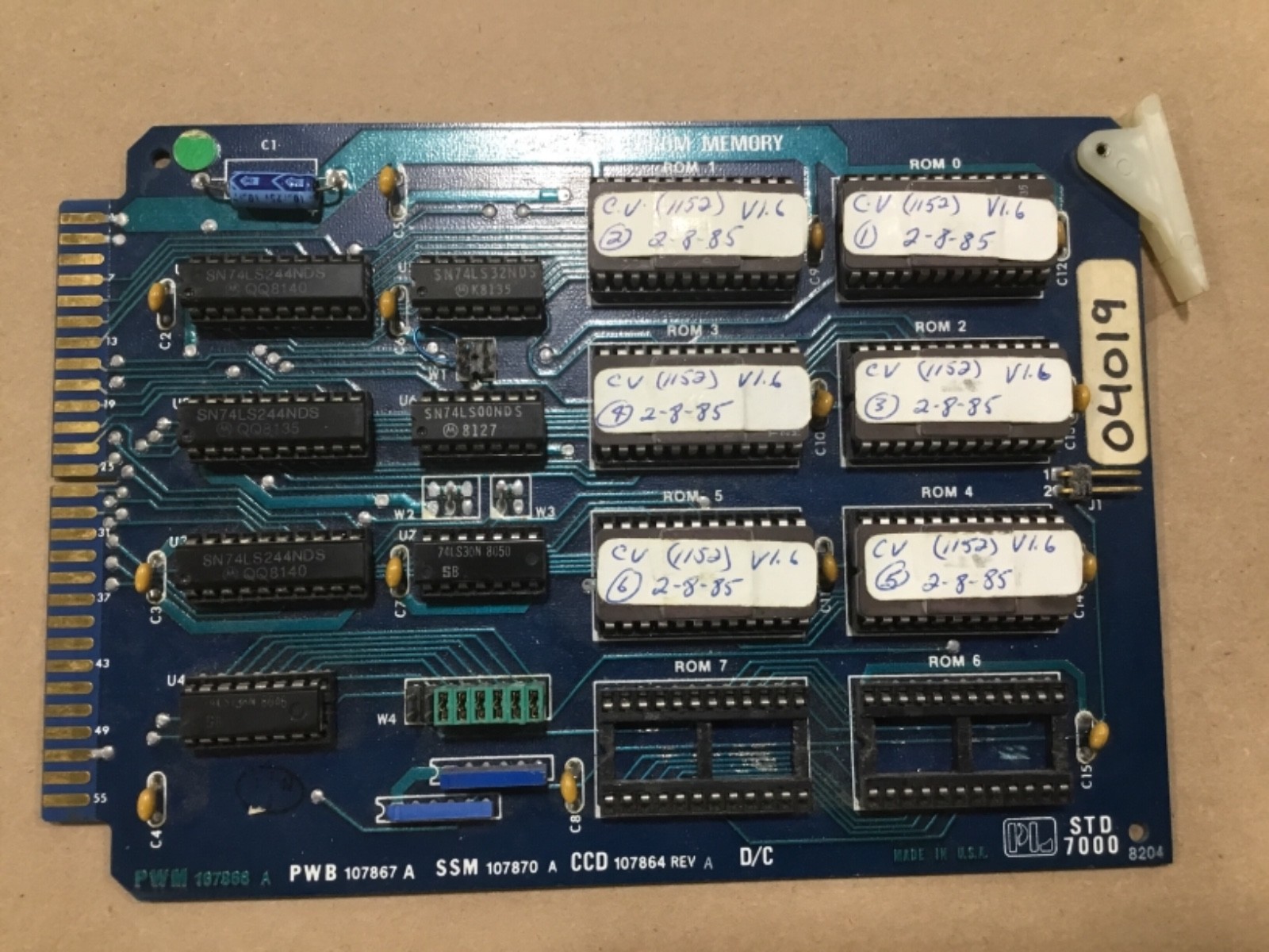 Pro Log PWM 107868 STD7000 7705 32K EPROM Memory Card Output Board #003D13