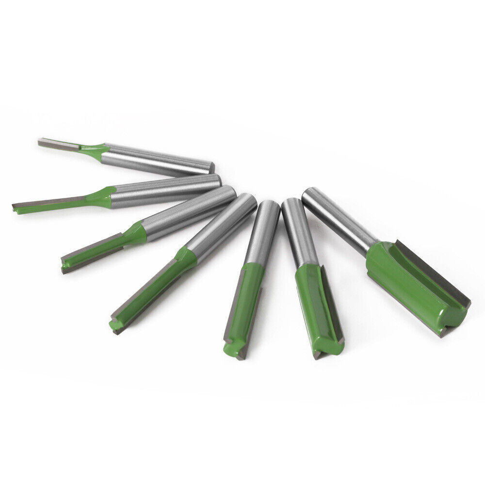 7Pcs 1/4" Shank Single Double Flute Straight Router Bit Tool Set For Woodworking