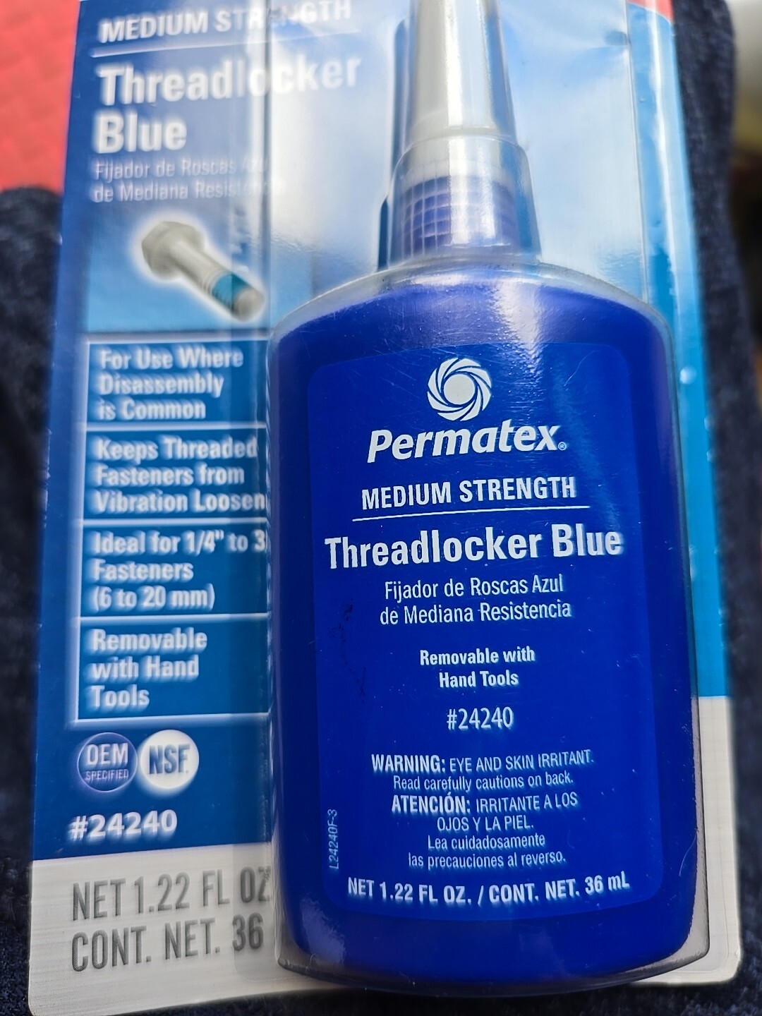 Permatex 24240 Medium Strength Threadlocker Blue, 36 ml, Automotive Threadlocker