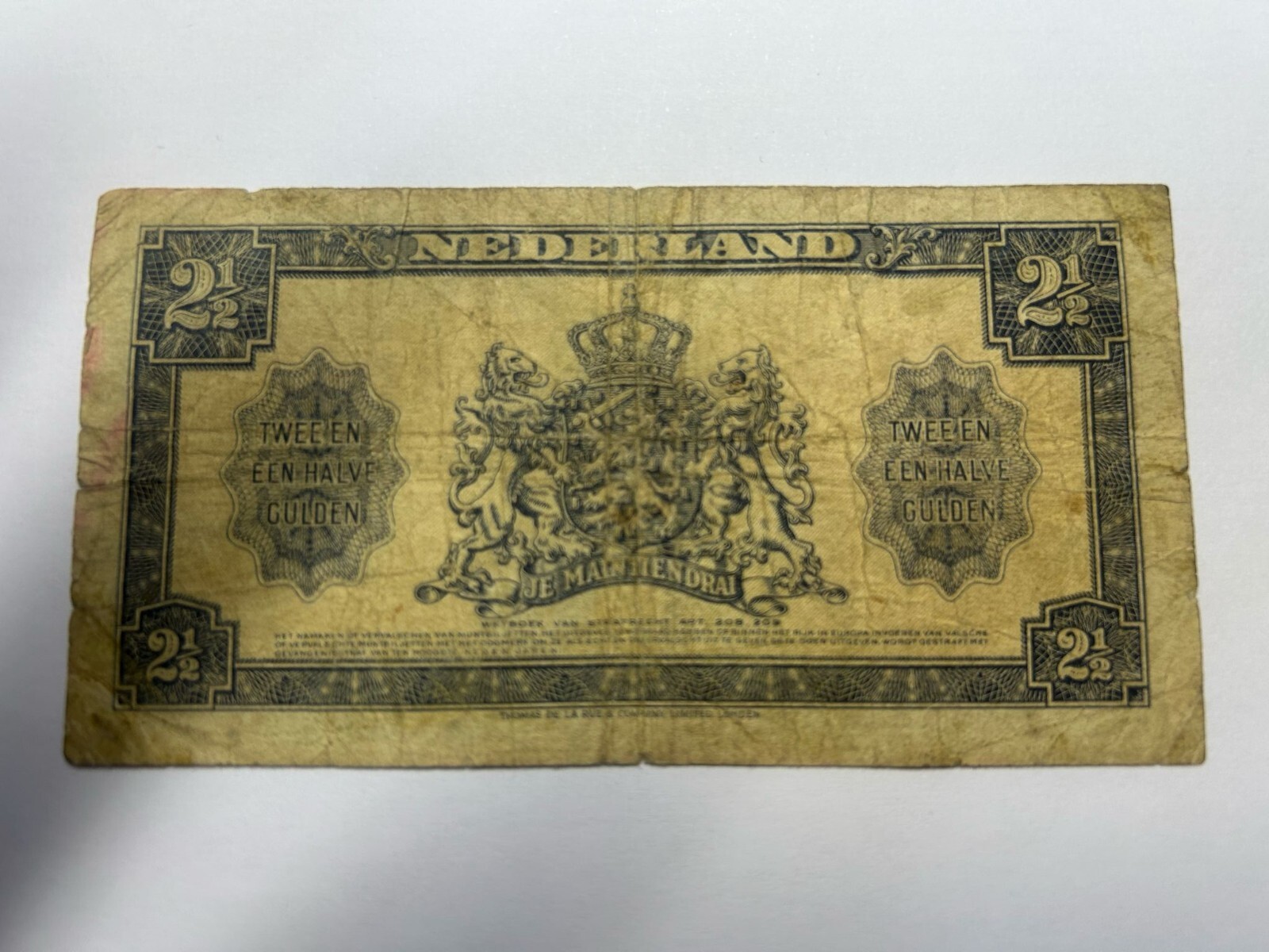 Netherlands 2½ Gulden Banknote 1945 – 3AA 758658