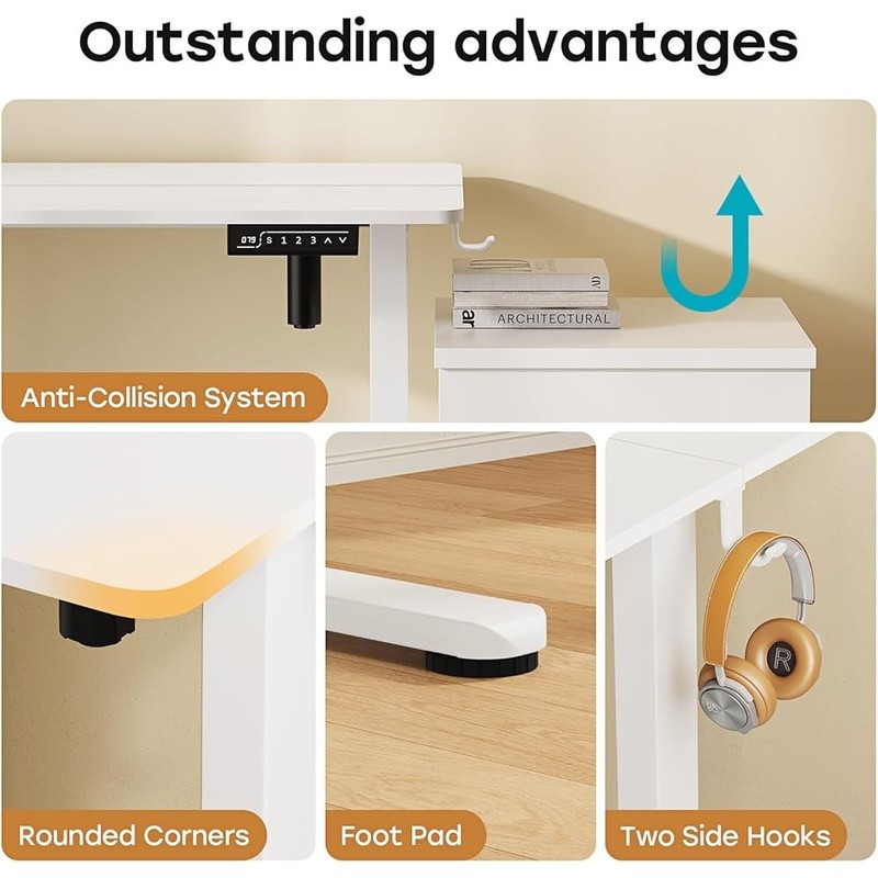 Electric Standing Desk Adjustable Height Compact Space Saver W/ Presets Hooks US