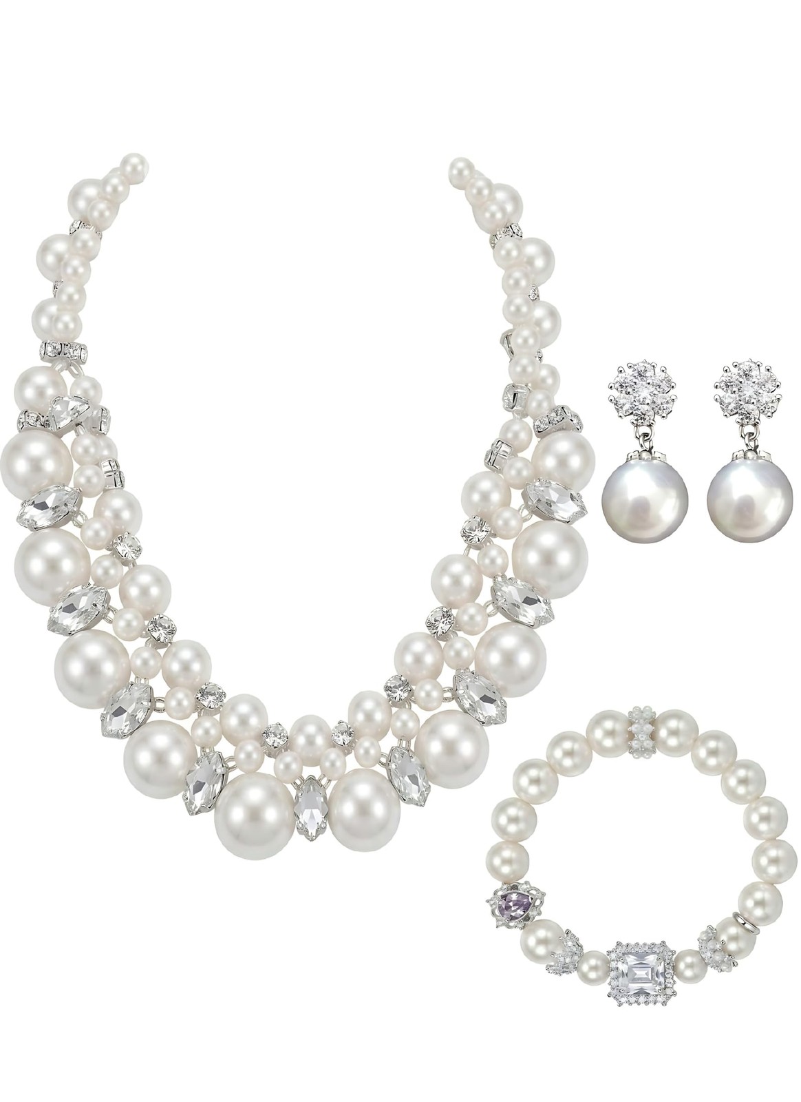 3 Pack Mothers Day Gift Pearl Necklace Set Faux Earrings Silver Jewelry New