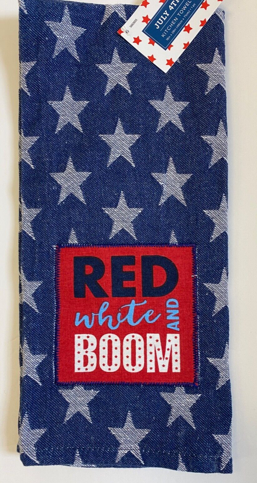 July 4th Patriotic Kitchen dish towels 28" x 18" 100% cotton blue w/ white stars