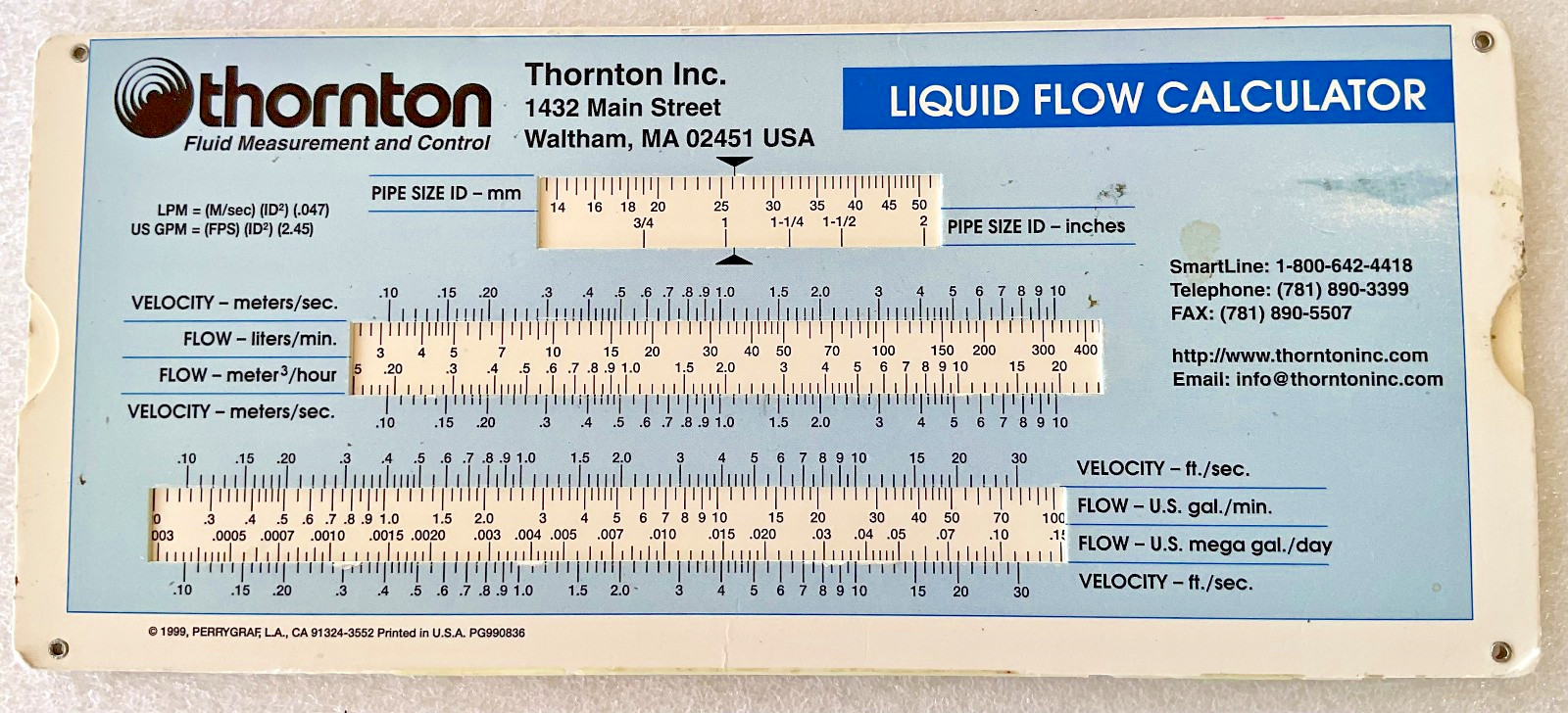 Liquid Flow Calculator + Resistivity / Conductivity units converter Slide Chart