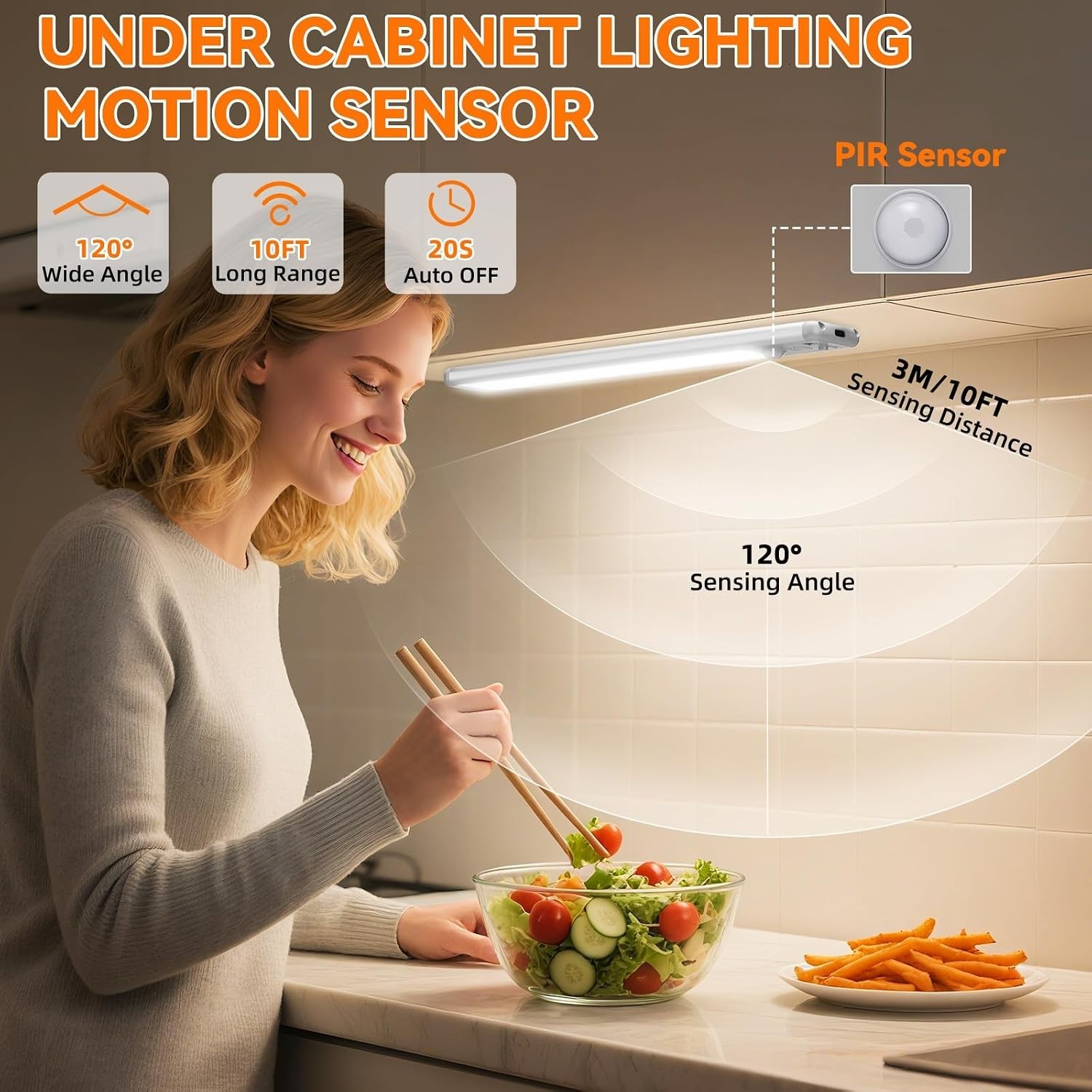 Under Cabinet Lighting Wireless, 10inch Motion Sensor Light Indoor, 3Pack | R...