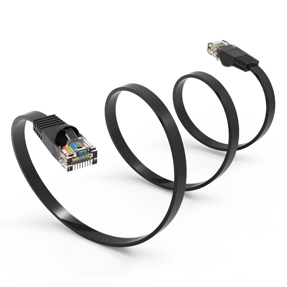 3FT Flat Cat6 RJ45 Network LAN Ethernet Patch Cable Slim Copper Wire 32AWG Black