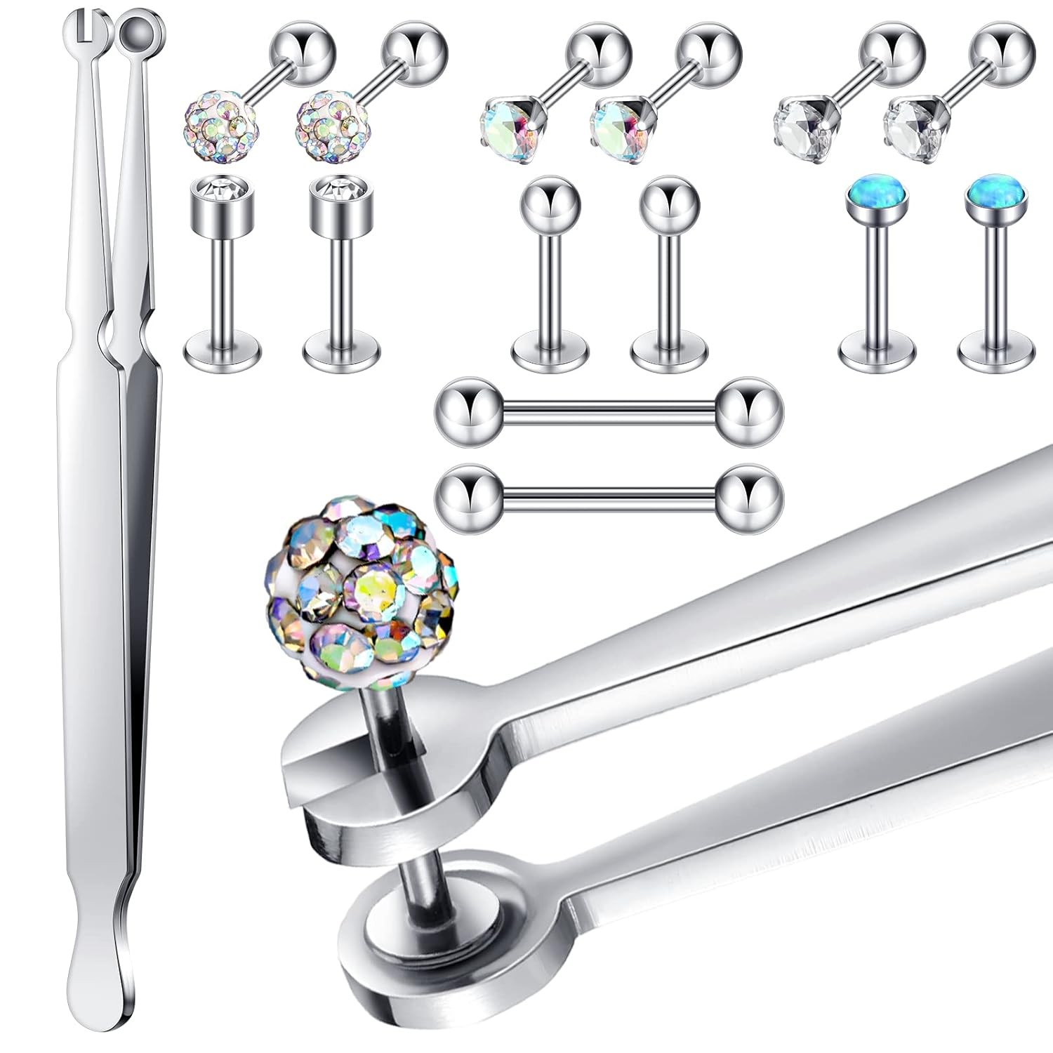 15 Pcs Piercing Ball Grabber Tool Barbell Clamps Forceps Stainless...