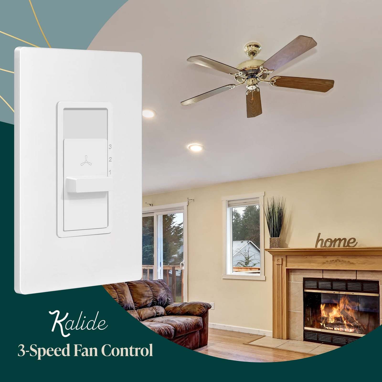 TOPGREENER 3-Speed Ceiling Fan Wall Switch, Single-Pole, White