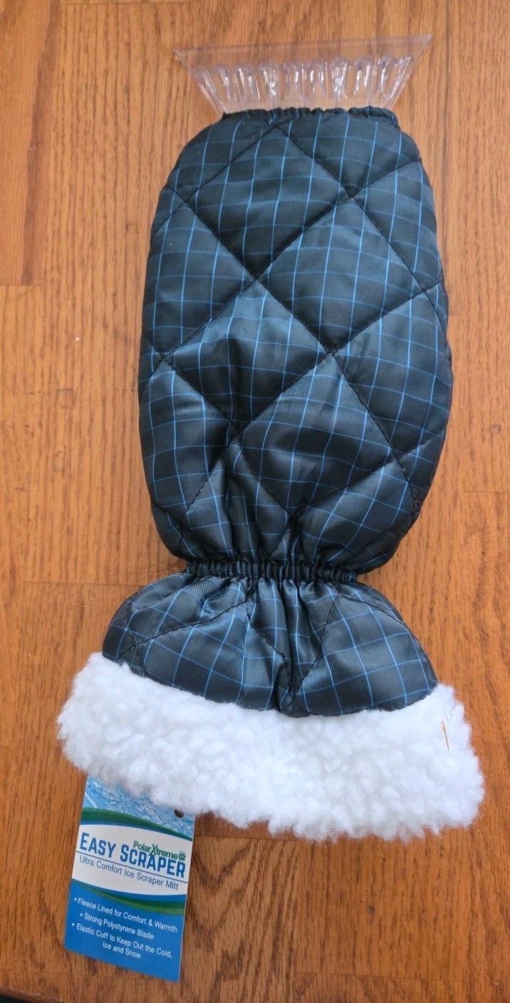 New Ultra Comfort Ice Scraper Mitt Blue Easy Scraper Windshield Sherpa quilted