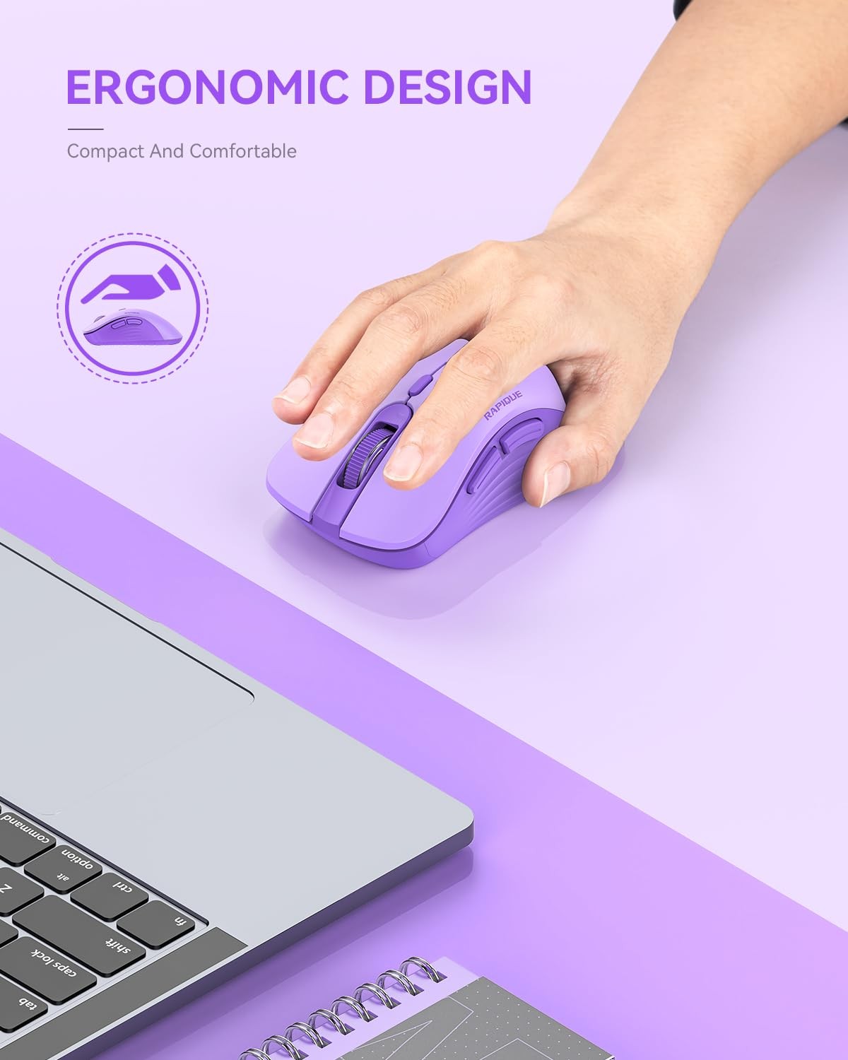 Wireless Mouse - Silent Computer Mice with USB Receiver & Type-C Adapter, Low