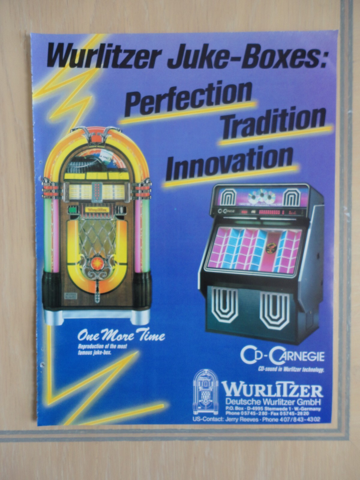 Wurlitzer One More time & Carnegie Jukebox Flyer Original Magazine Pull Out Ad