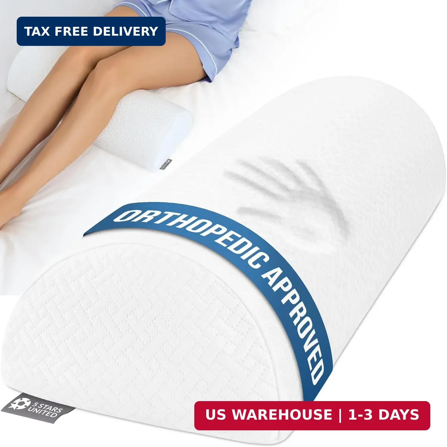 5 STARS UNITED Knee Pillow for Back Sleeping - Half Moon Bolster Pillow for Legs