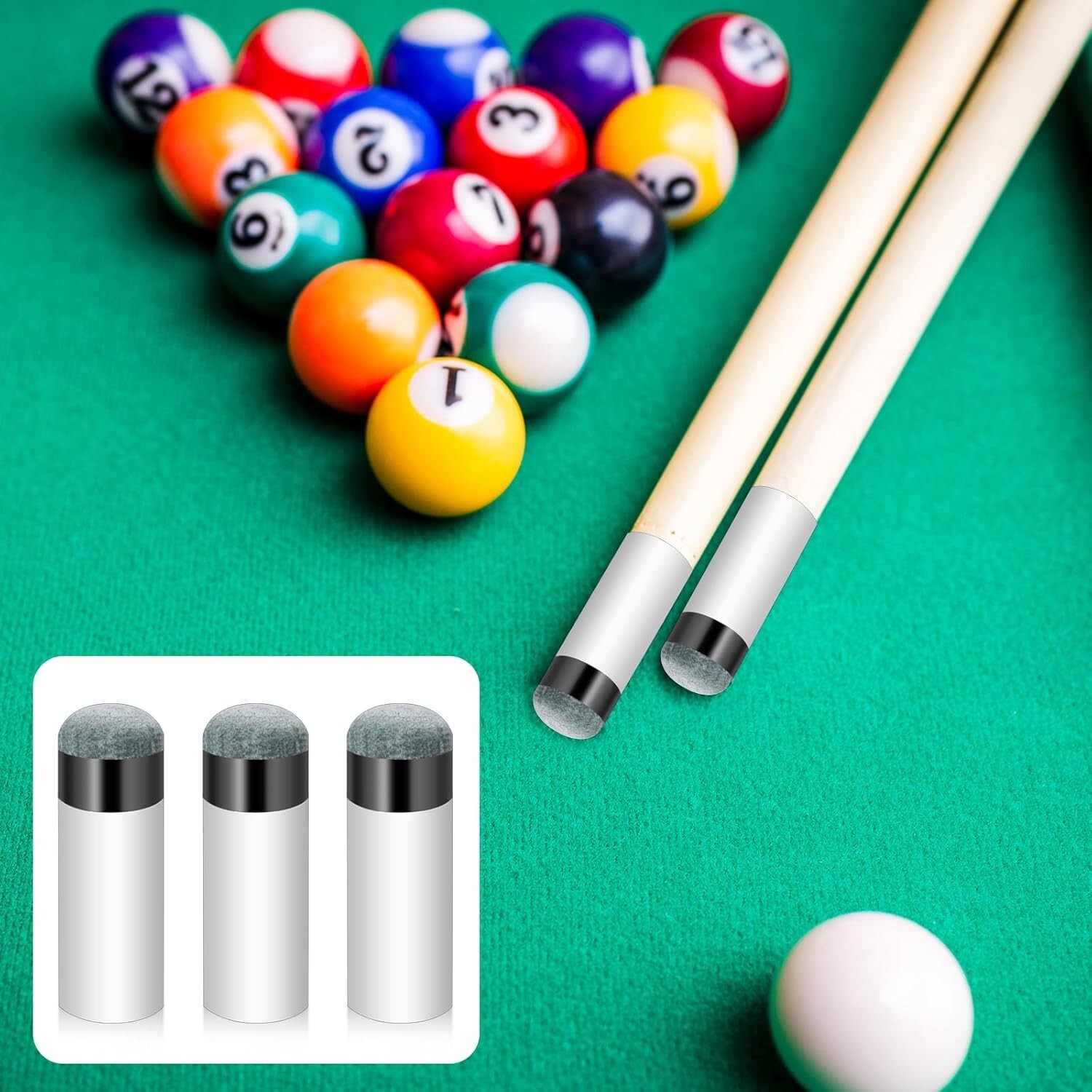 10 Sets Screw on Pool Cue Tips Replacement Billiard Cue Tips with White Pool