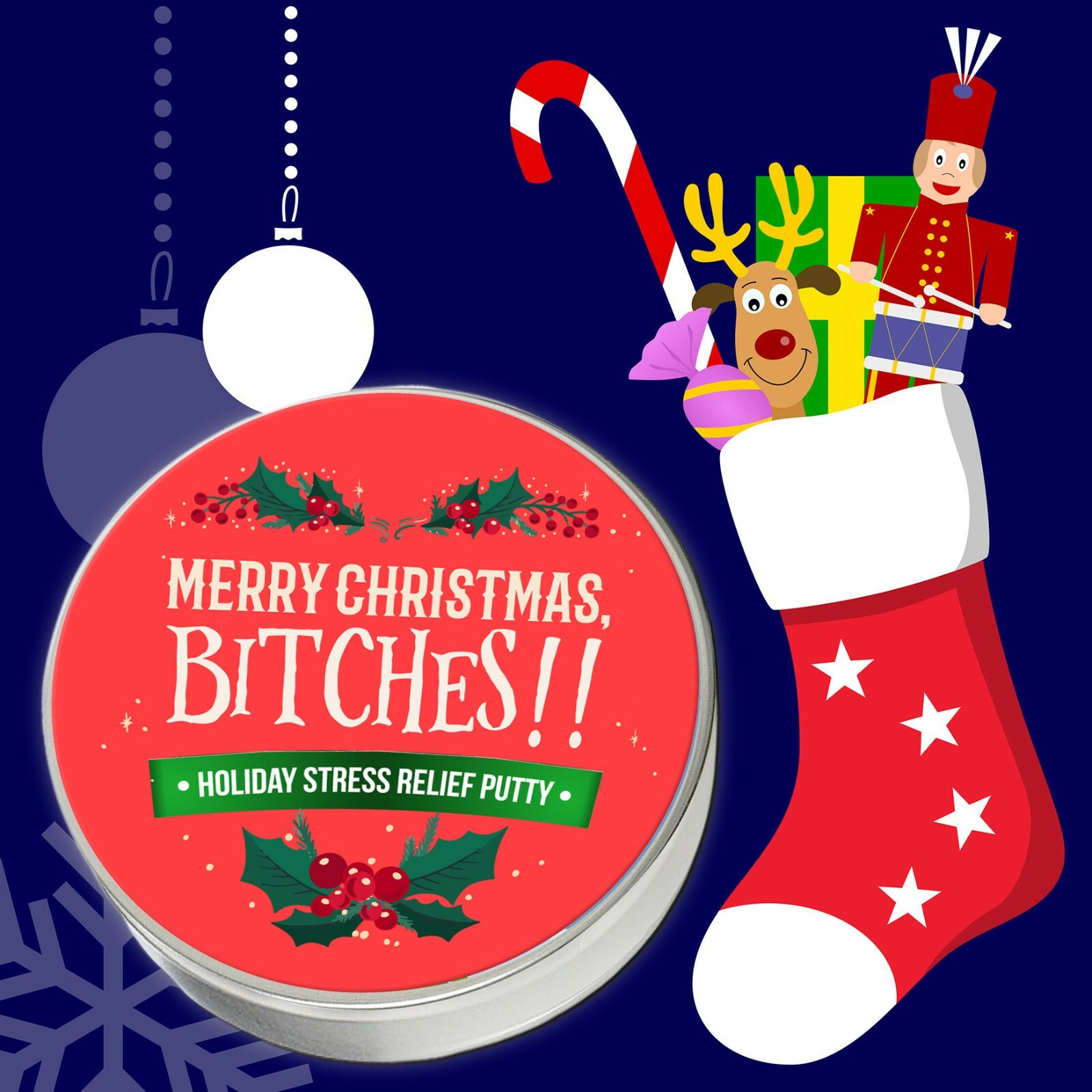 Merry Christmas Bitches Stress Putty - Funny Stocking Stuffer Adults, Holiday