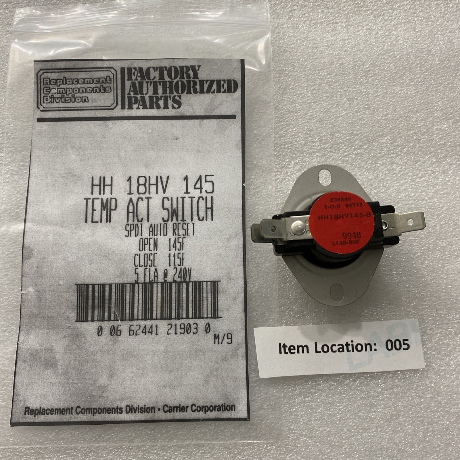 CARRIER HH 18HV 145 Temperature Act Switch SPDT Auto Reset