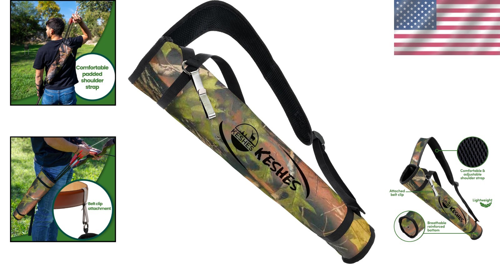 Adjustable Archery Arrow Quiver Holder - Camo Shoulder Strap