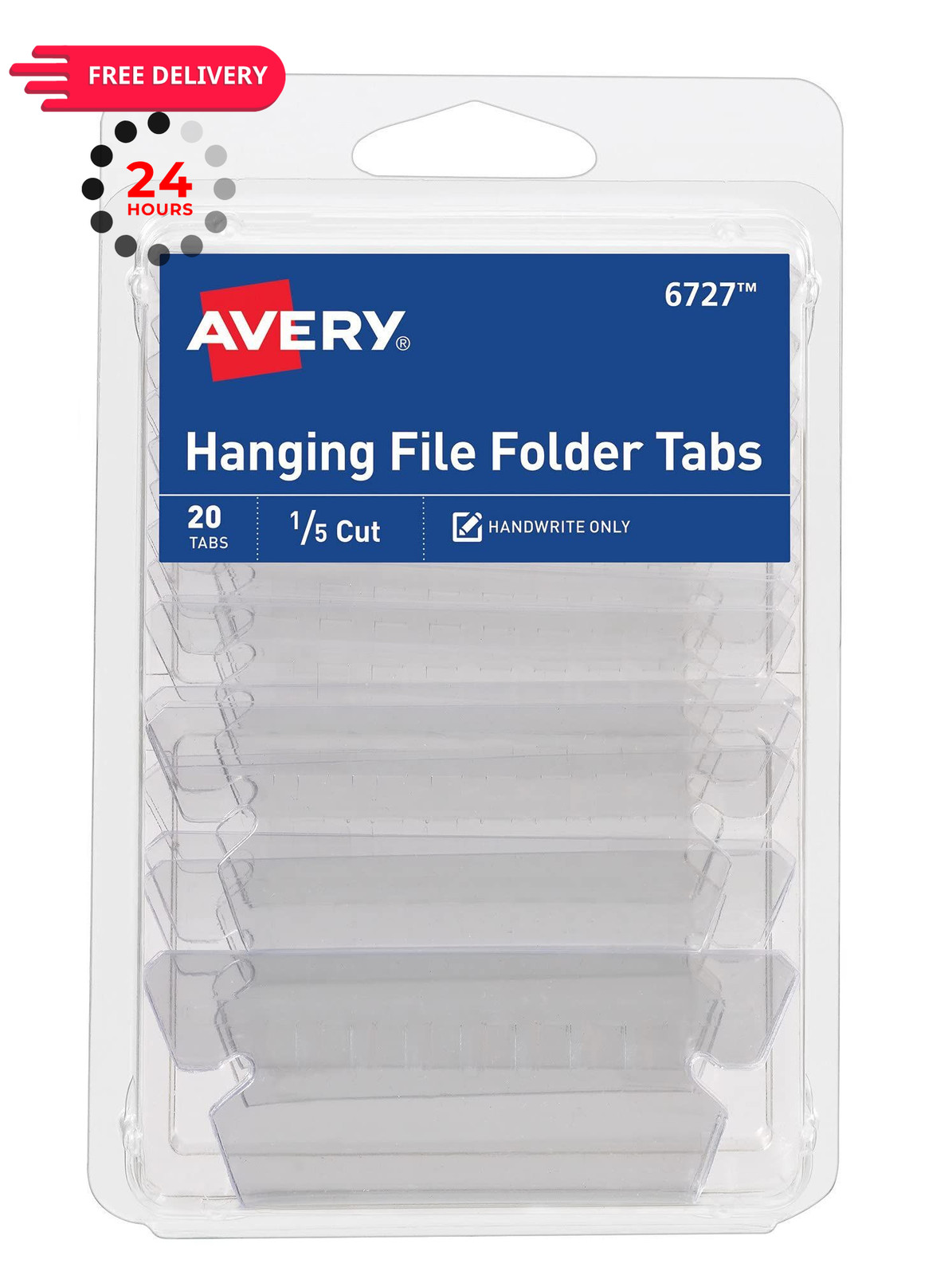 Avery® Hanging File Folder Tabs and Inserts, 1/5 Cut, Clear, 20 One Size, 0