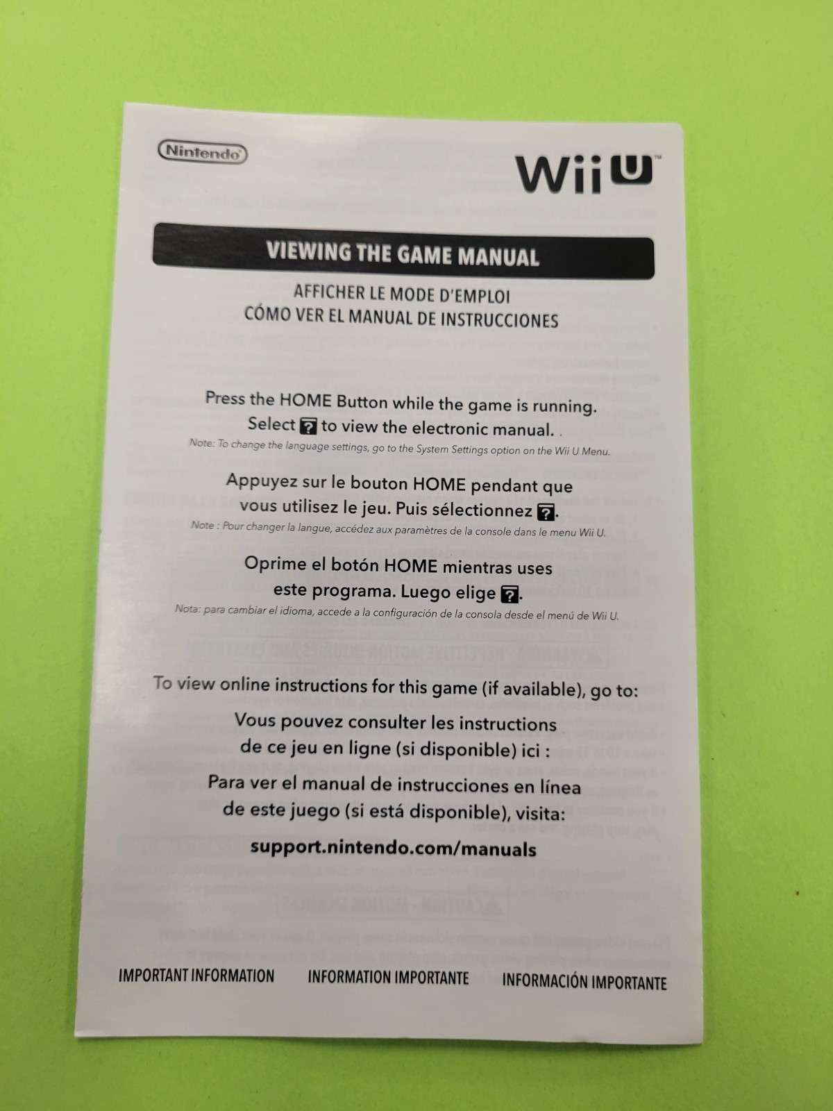 Nintendo Wii Video Game System Viewing The Game Manual Insert