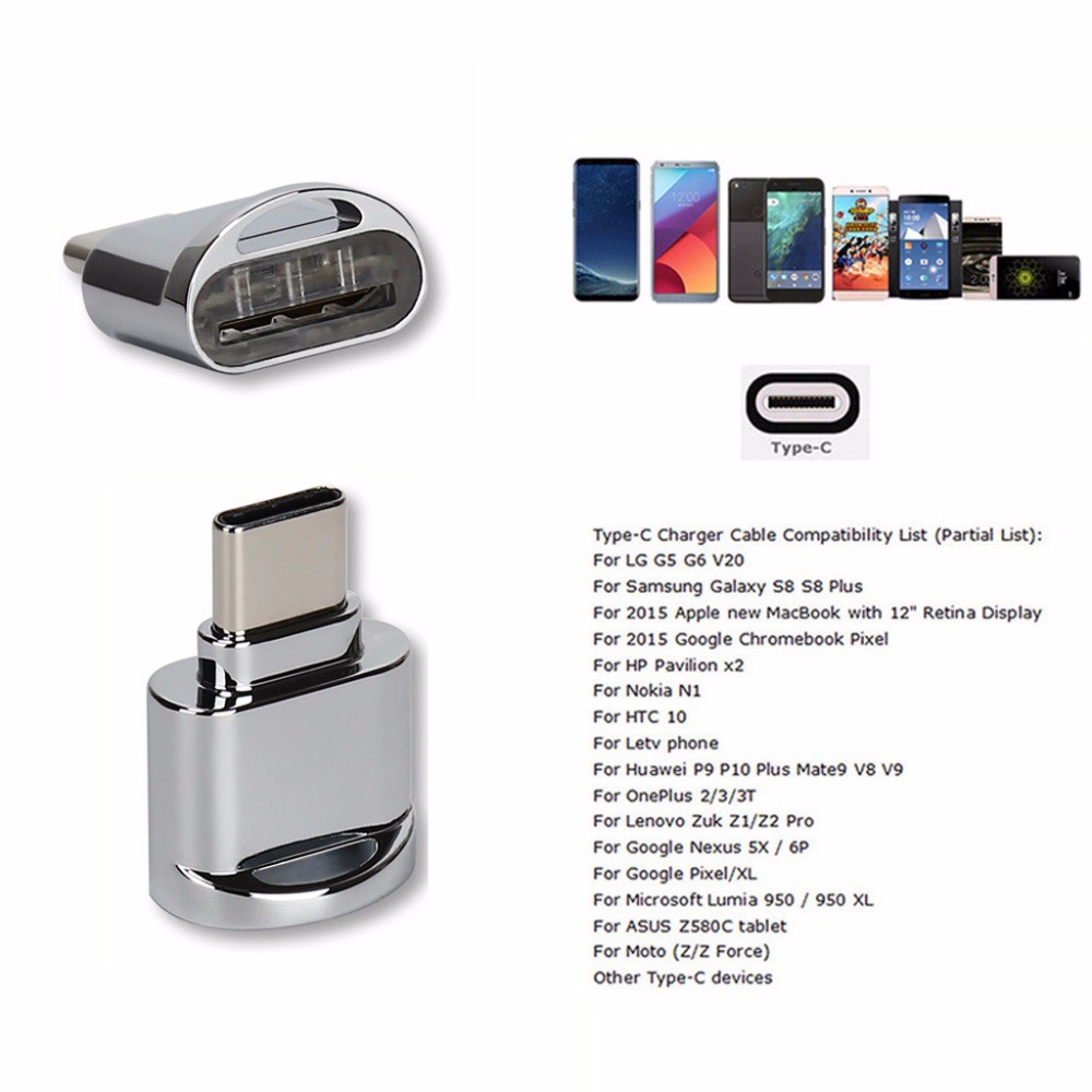 Mini Type-C USB3.1 Micro SD TF Memory Card Reader OTG Adapter for Macbook Phone