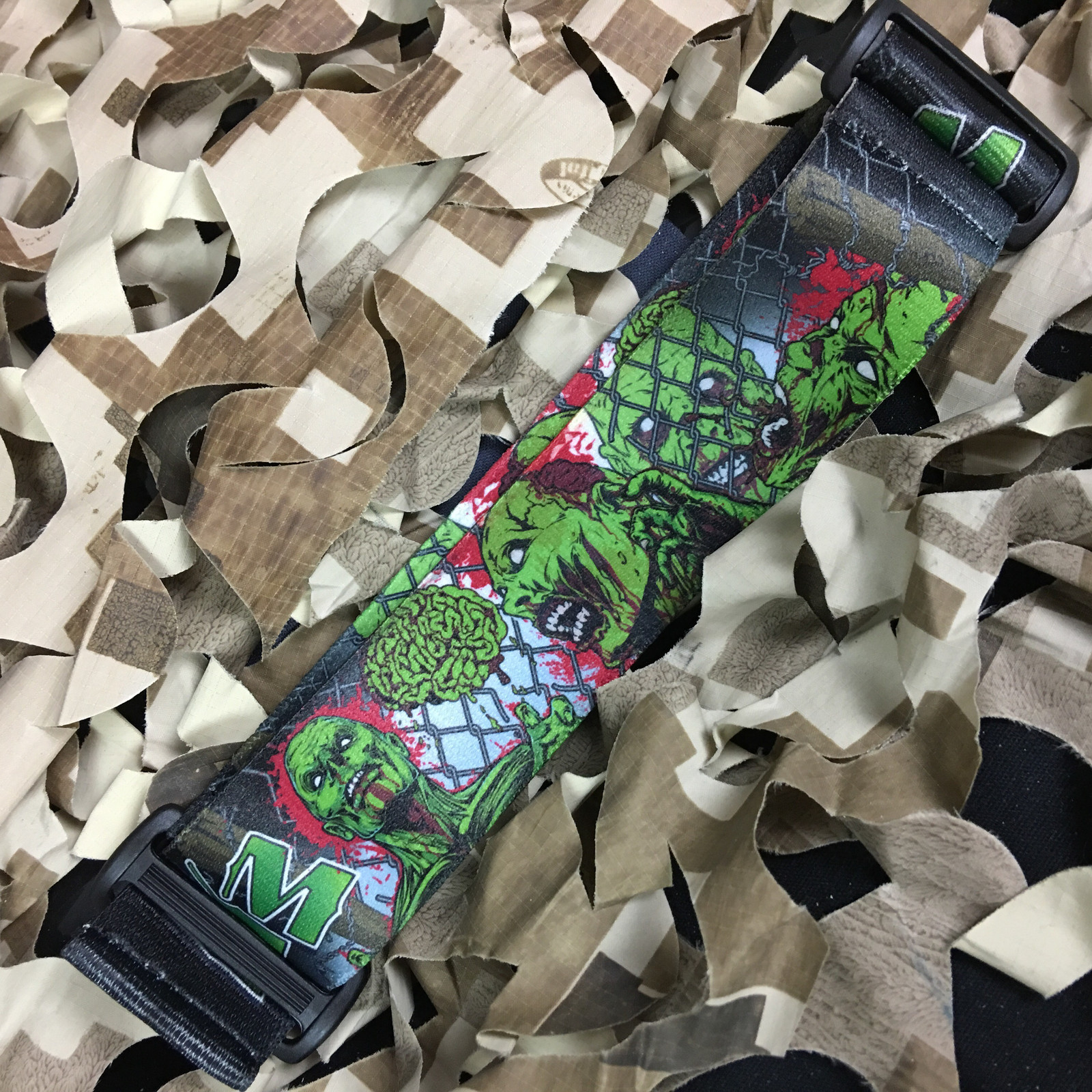 NEW KM Paintball Universal Mask Goggle Strap - Zombie Brains - Lime/Red