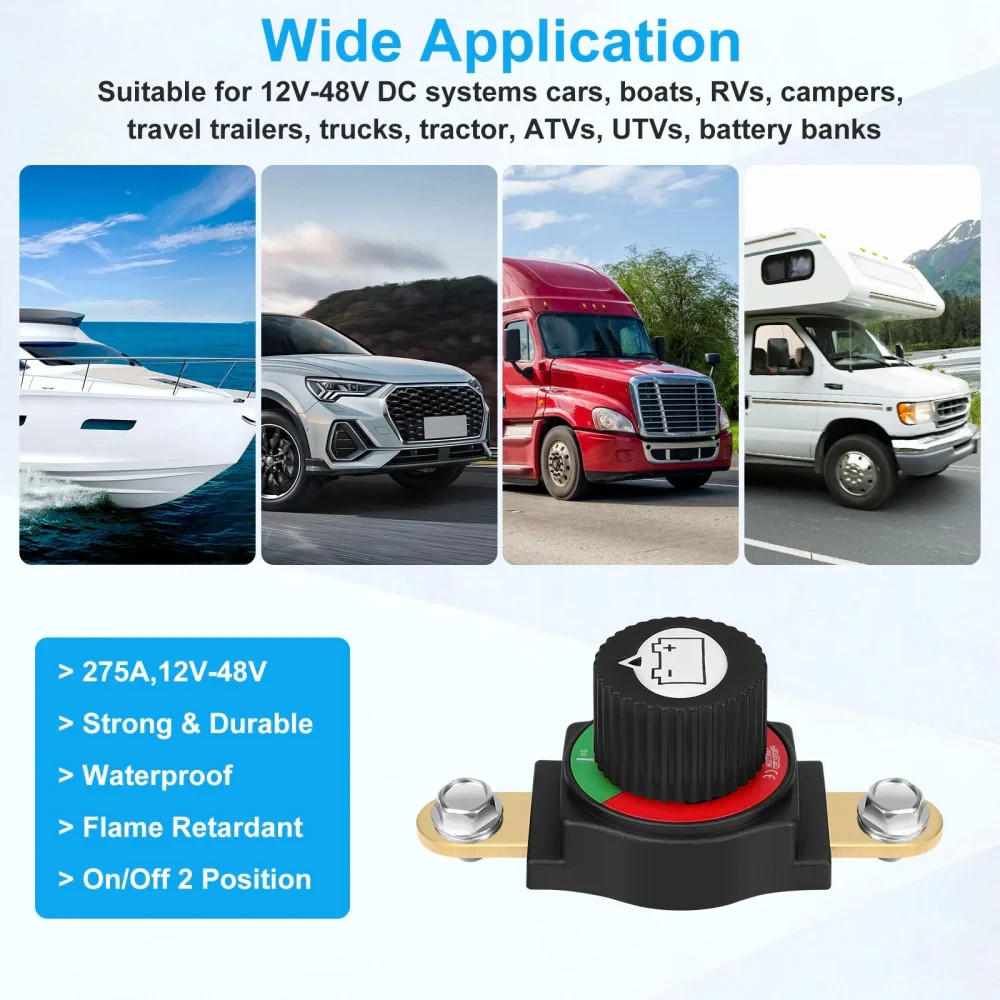 300A 12-48V DC Negative Side Post Battery Disconnect Switch In-Line Master Power