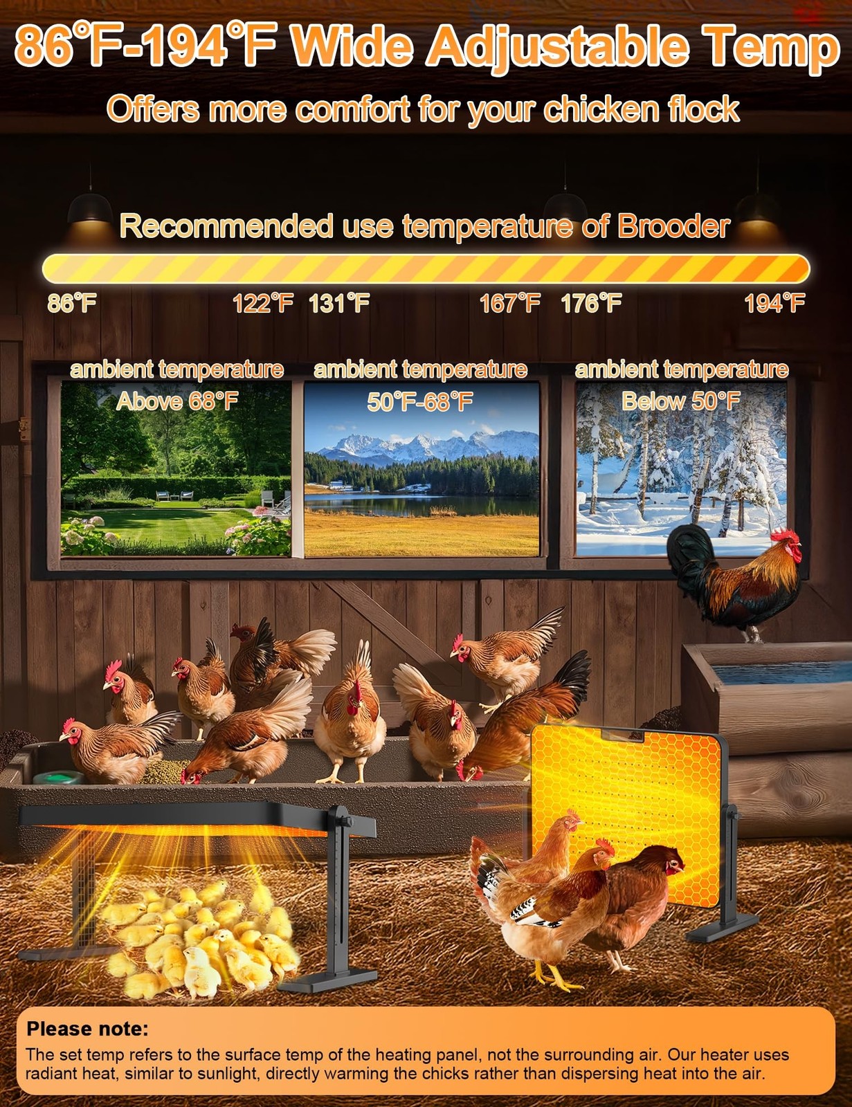 Chicken Brooder, 200W Anti-Scald Brooder Plate with Adjustable Temp(86~194℉