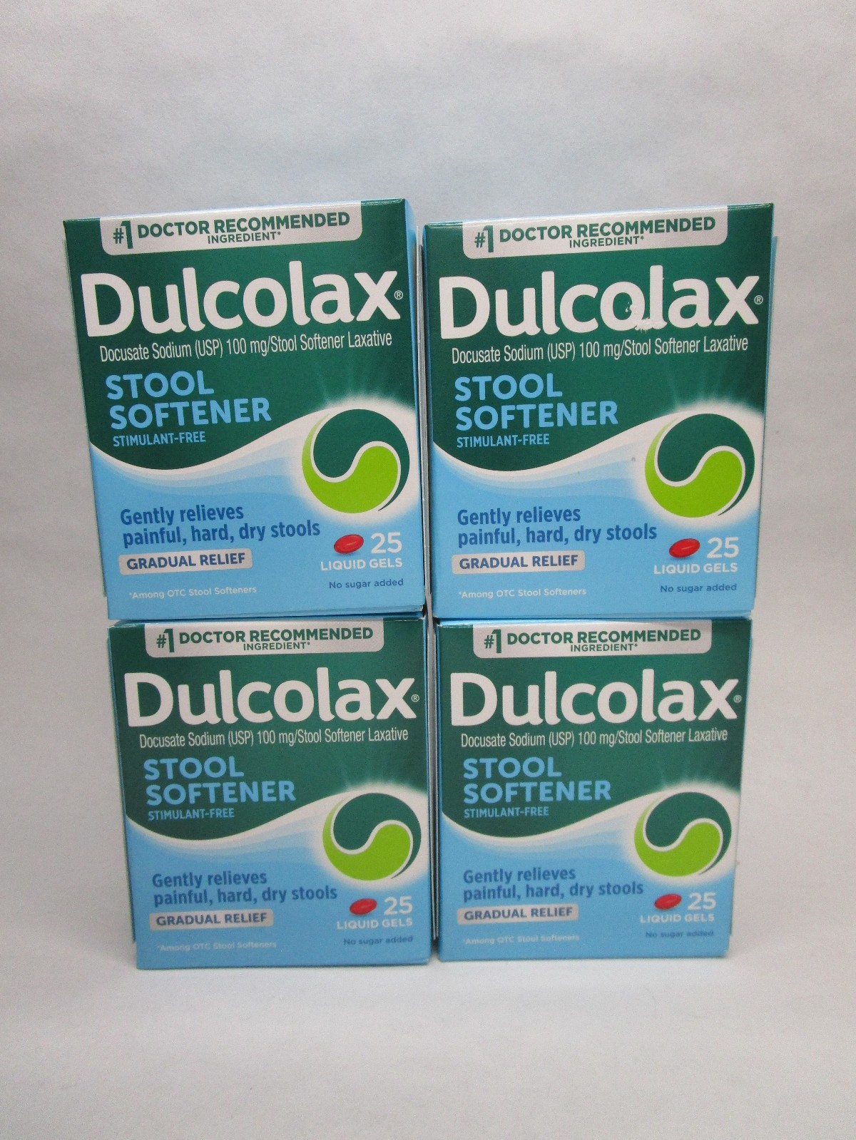 (4) Dulcolax Liquid Gels Stool Softener 25ct Ea. (100) Gradual Relief Exp: 05/27