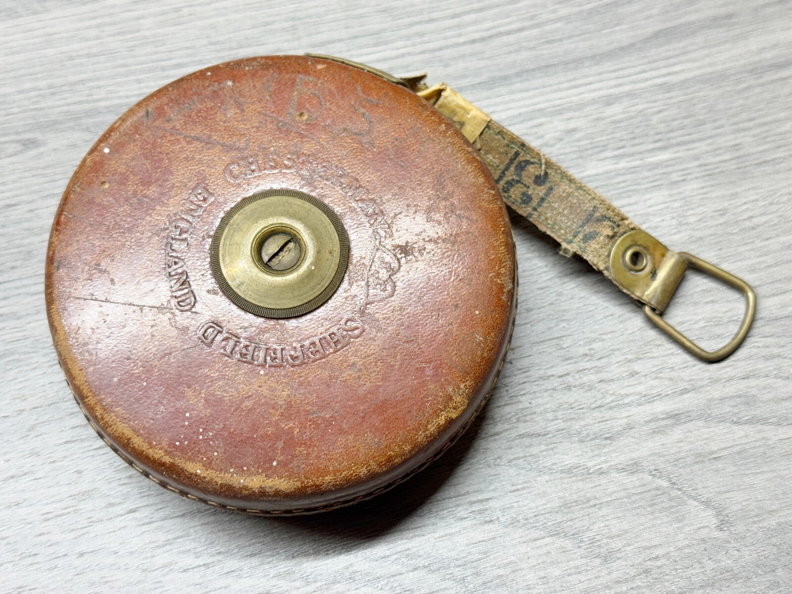 VINTAGE CHESTERMAN SHEFFIELD ENGLAND LEATHER TAPE MEASURE RULE TOOL 50 FT