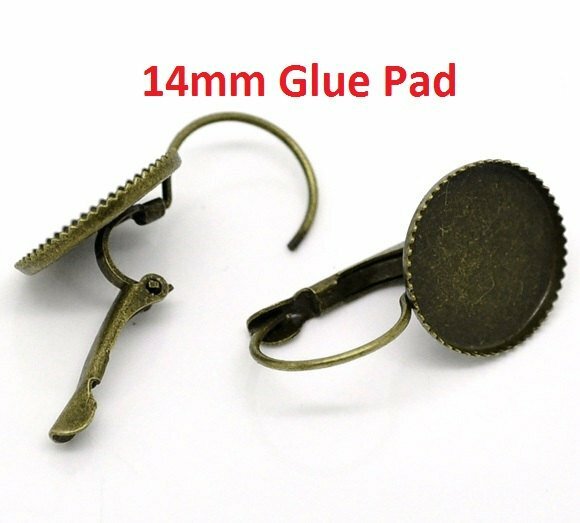 50 pcs. Antique Bronze Earring Clips Settings Lever Back Bezels Cabochons – 14mm