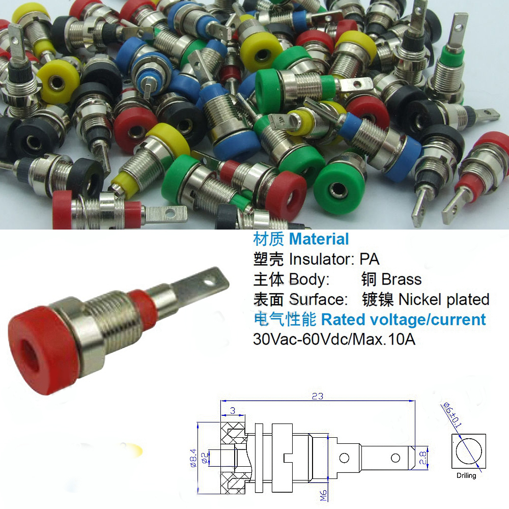 20PCS 2mm Banana Socket Copper 5 Color 2.0mm jack for Panel Mounting Test Probes