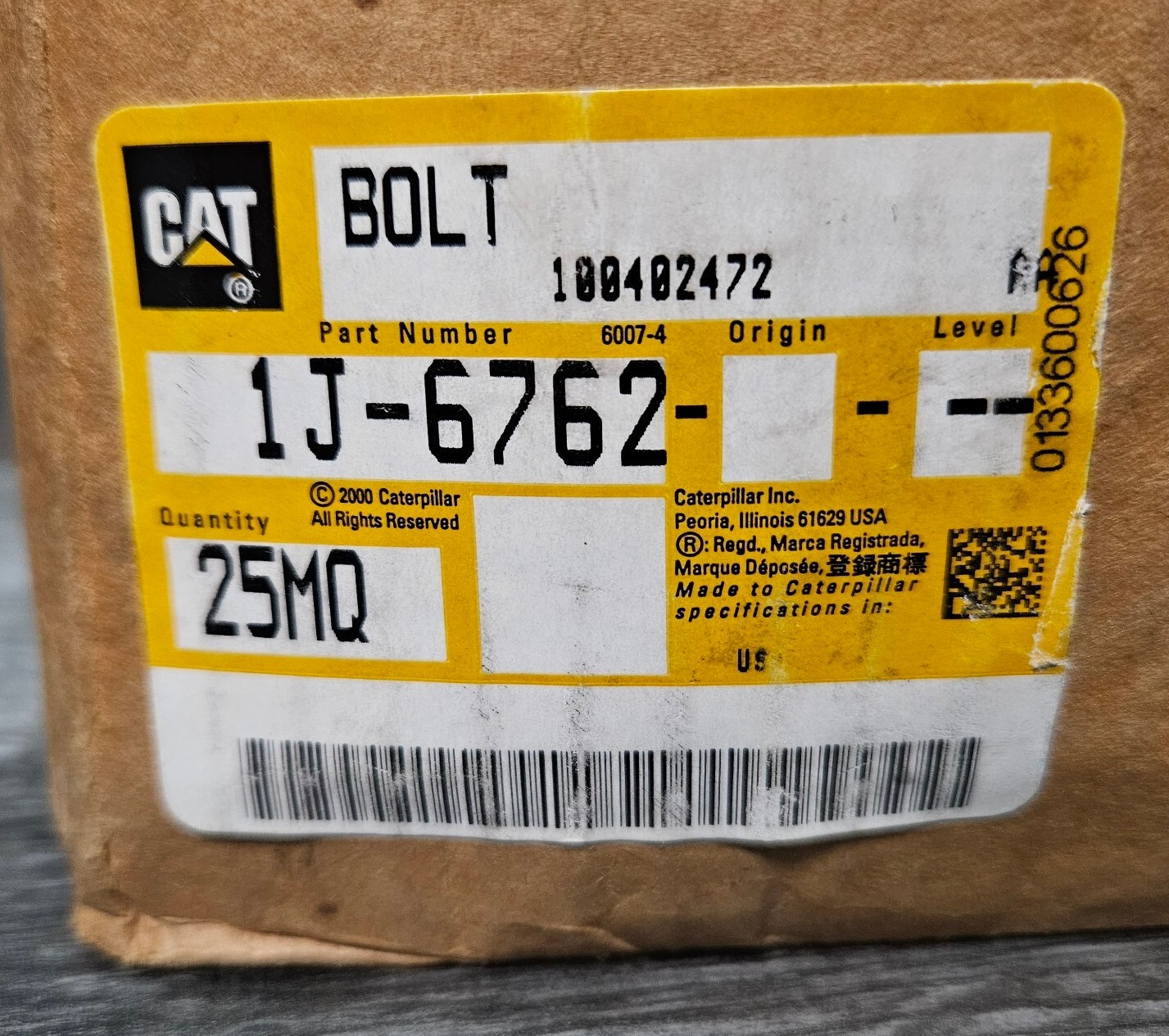 (Lot of 12) Genuine CAT Caterpillar 1J-6762 Bolts with Washer & Nut OEM