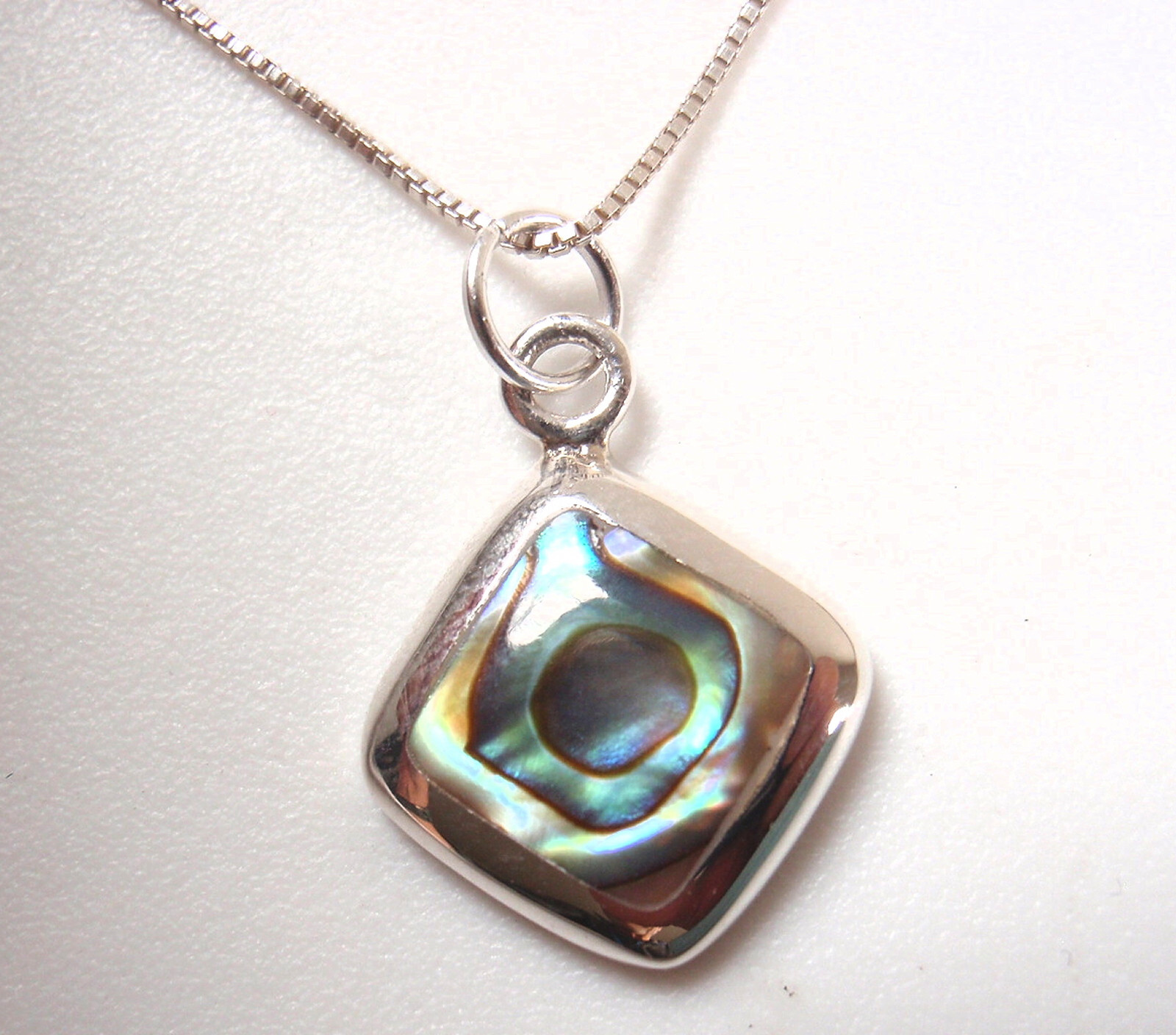 Small Abalone Square Pendant with Rounded Corners 925 Sterling Silver