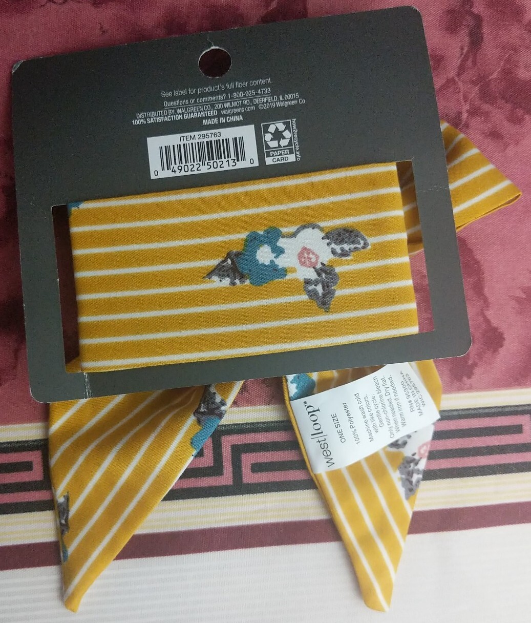 West Loop Head Scarf Yellow Strips & Floral Design New