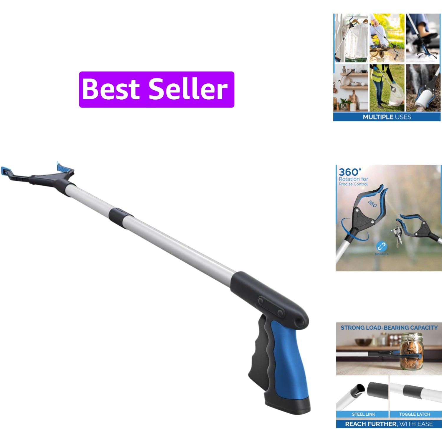 2024 Upgrade PowerGrip T9, Grabber Reacher Tool, Wide Jaw, Foldable, Steel Ca...