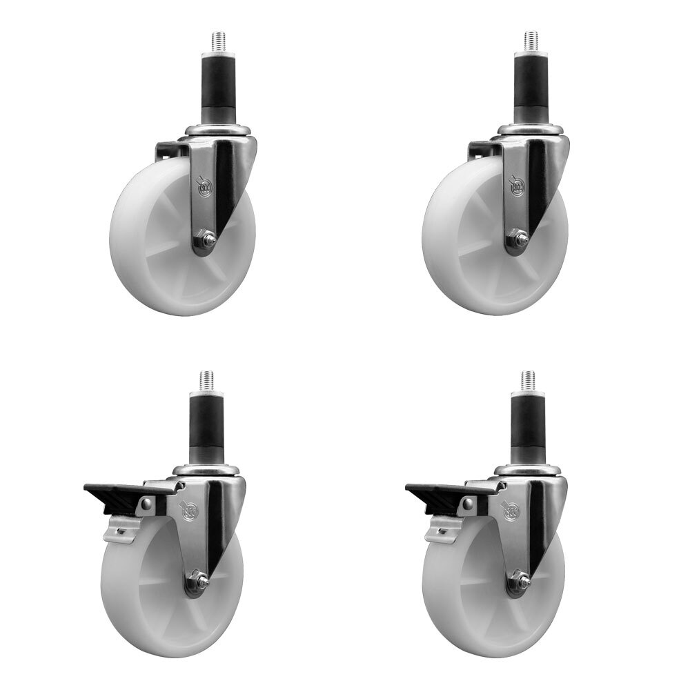 5 Inch Nylon Wheel Swivel 1-1/4 Inch Expanding Stem Caster Set 2 Brakes SCC