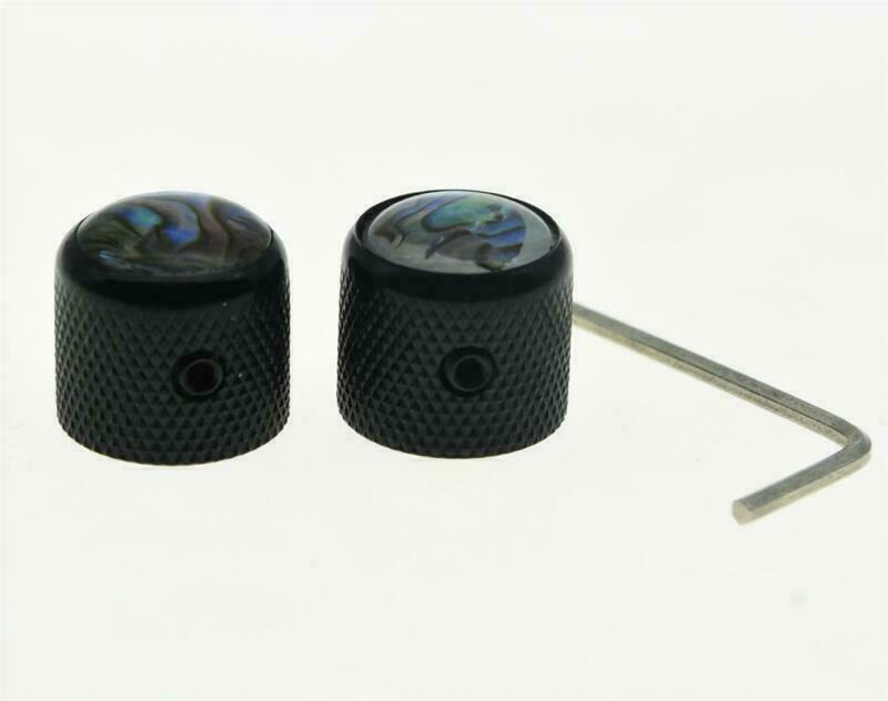 Set of 2 Set Screw Abalone Top Black Guitar Dome Knobs fit Telecaster Bass Knobs