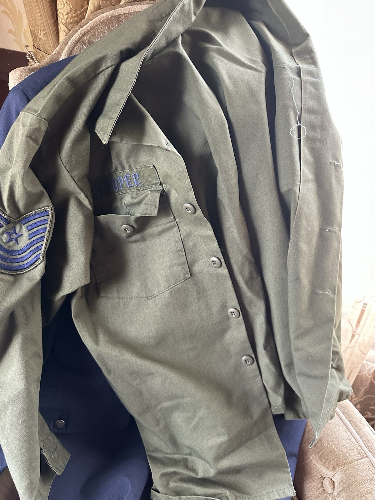 Vintage NAMED USAF MASTER SERGEANT E-7 COOPER UNIFORM GROUP DRESS UTILITY CAPS