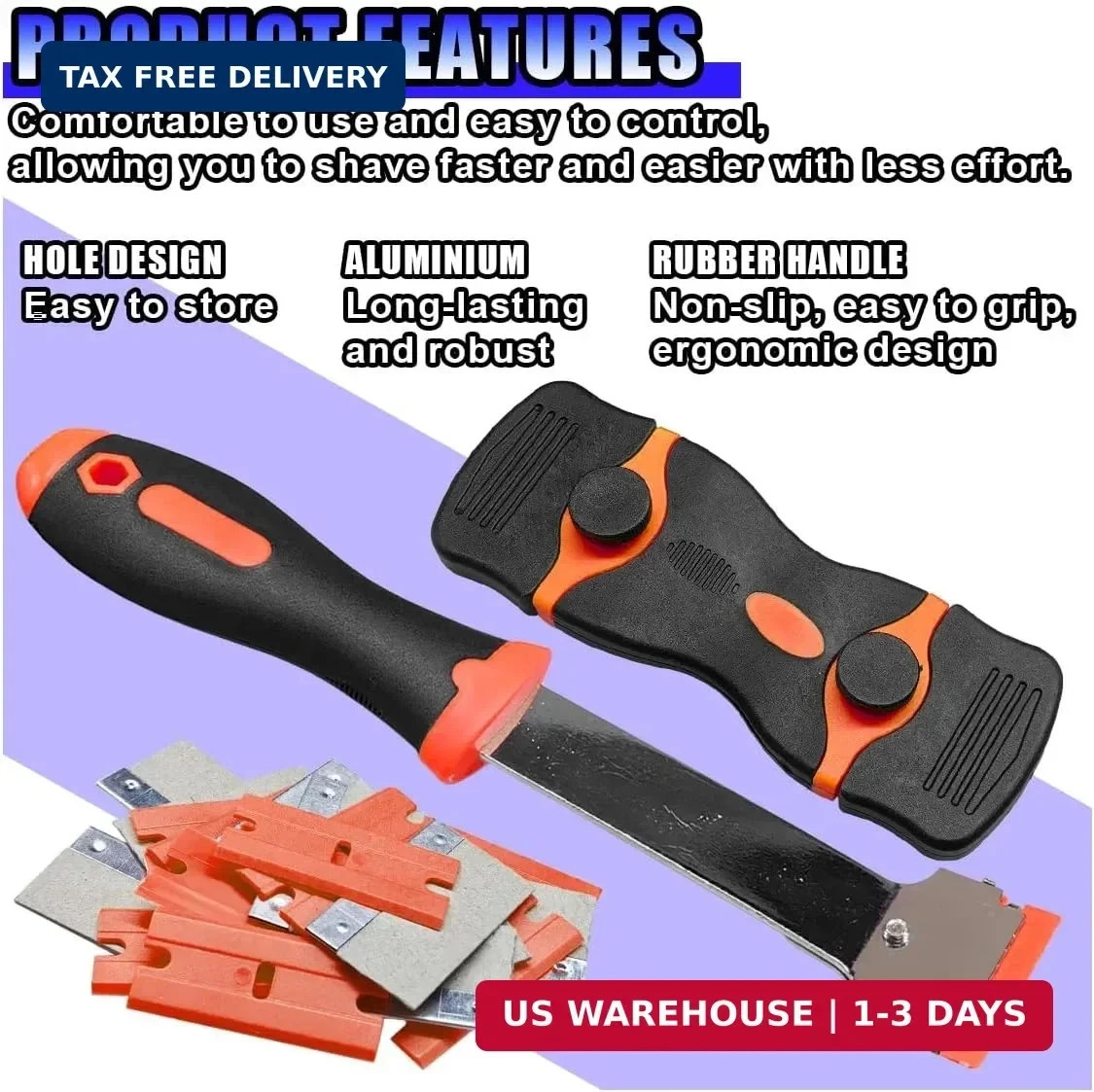 2PCS Razor Blade Scraper - Car Windshield Window Cleaning Scraper Tool with 10 P