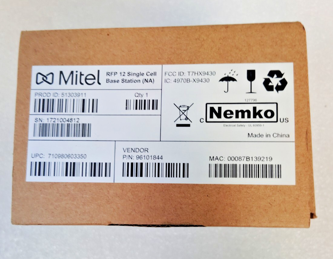 Mitel RFP 12 Single Cell Base Station 51303911