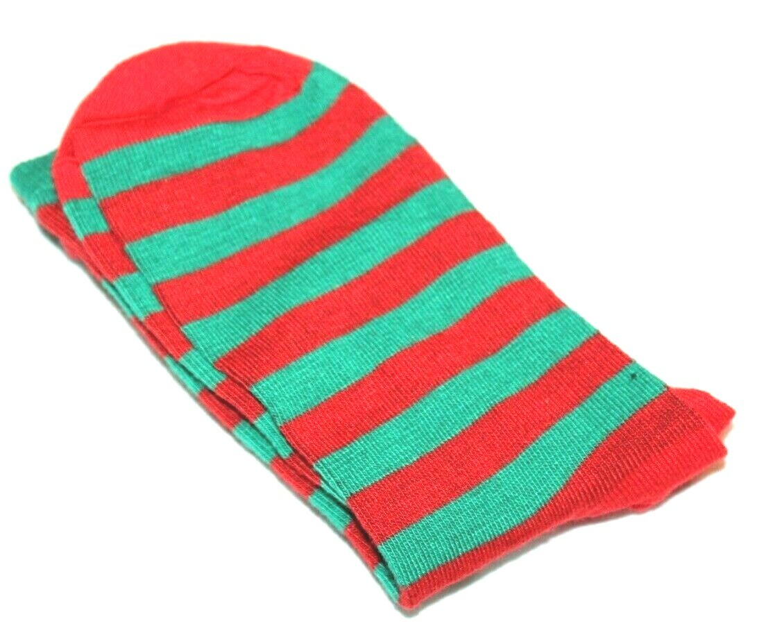 Ladies' Holiday Red & Green Striped Socks Shoe Size 4-10