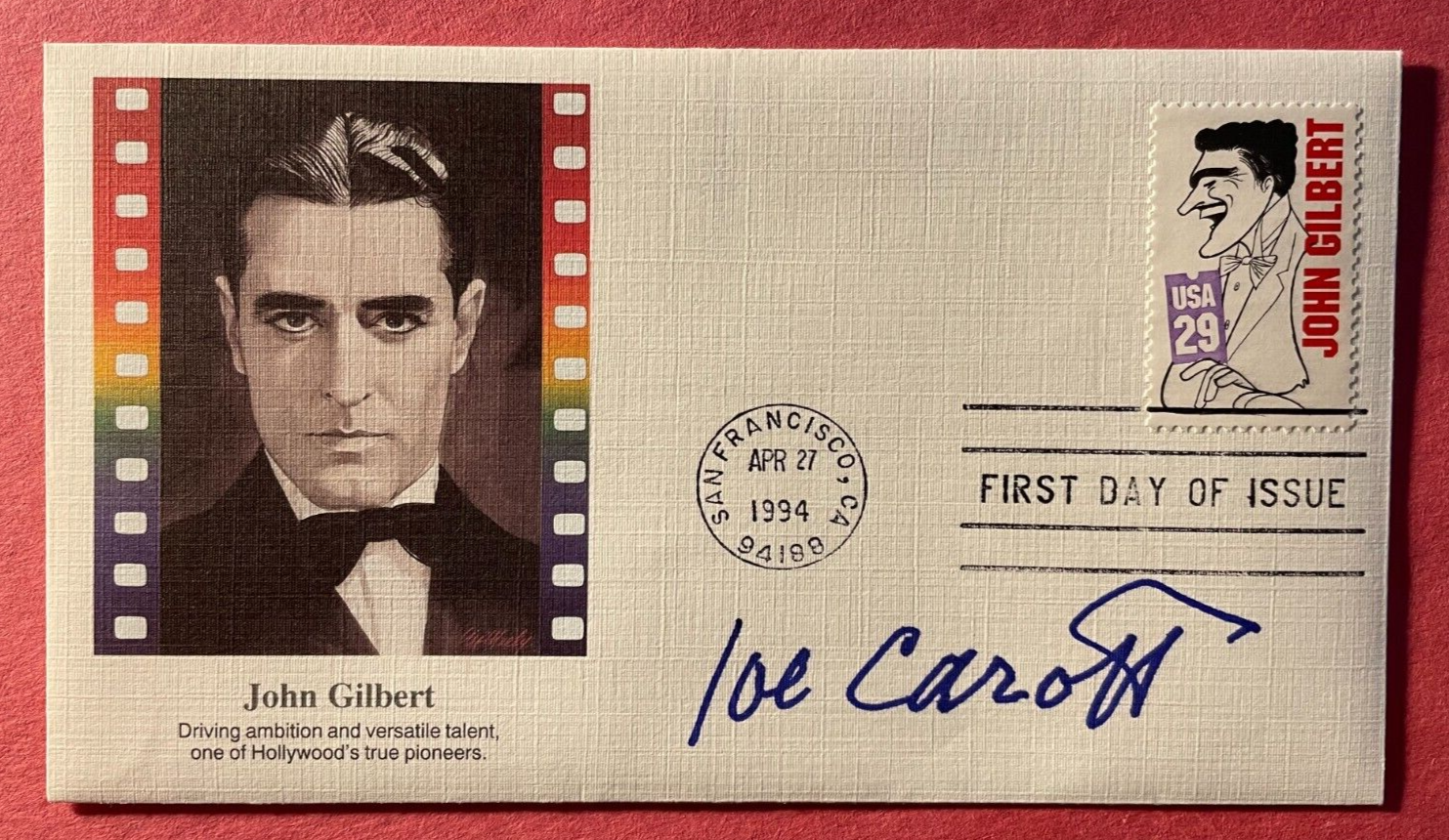 SIGNED JOE CAROFF FDC AUTOG FIRST DAY COVER - DESIGNER OF JAMES BOND LOGO - 007