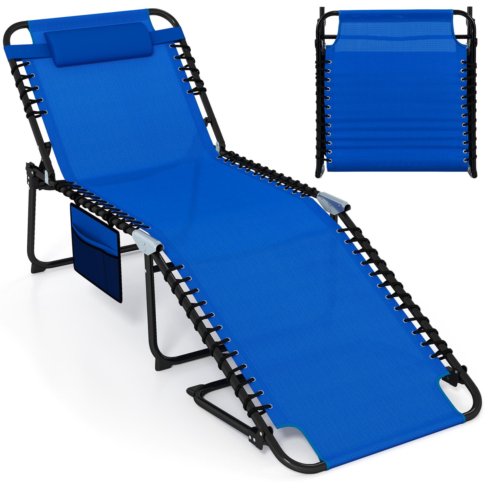 Oversize Folding Chaise Lounge with Adjustable Backrest Detachable Pillow Pocket