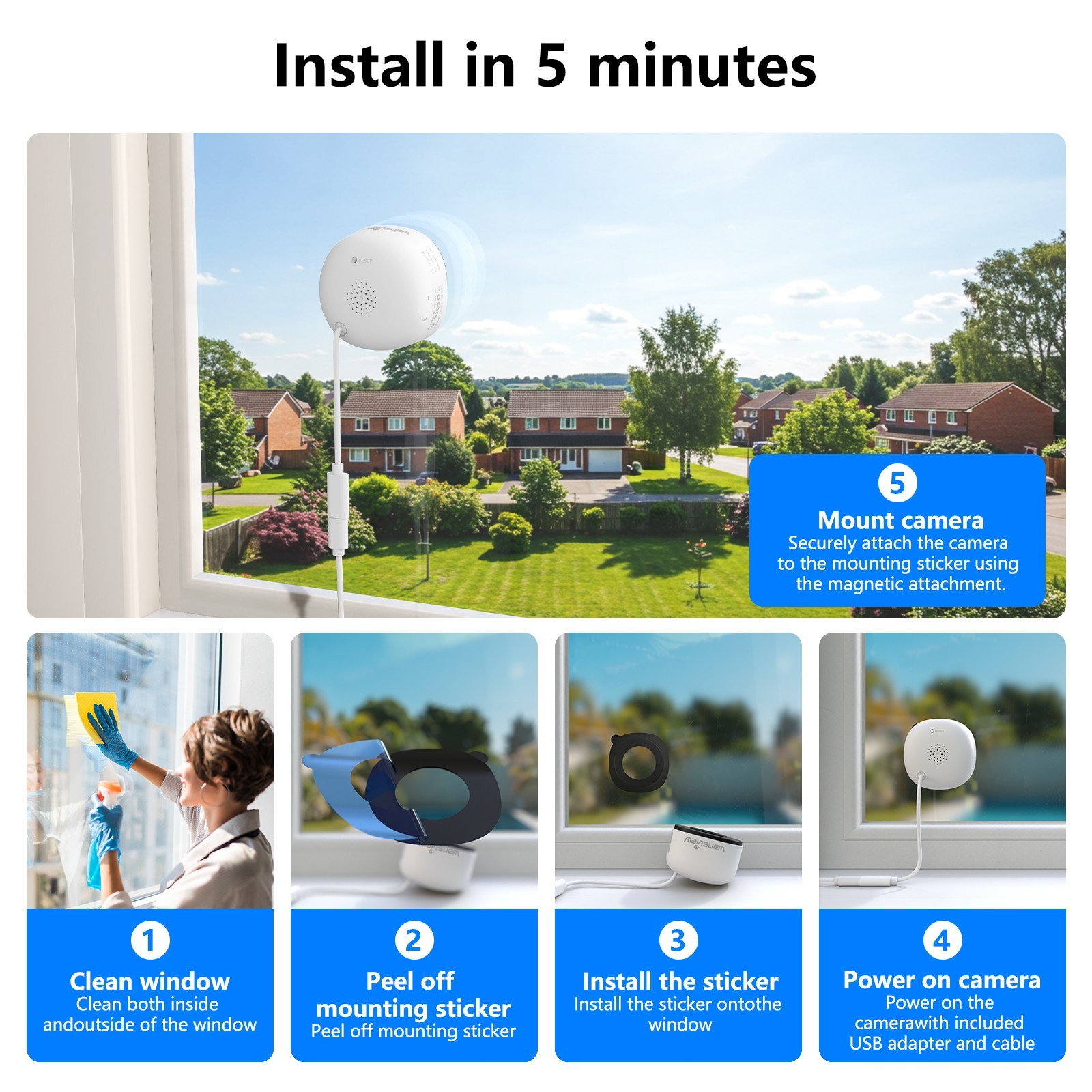 Wansview 2K Window Camera WIFI Security Camera Color Night Vision Ai Detection