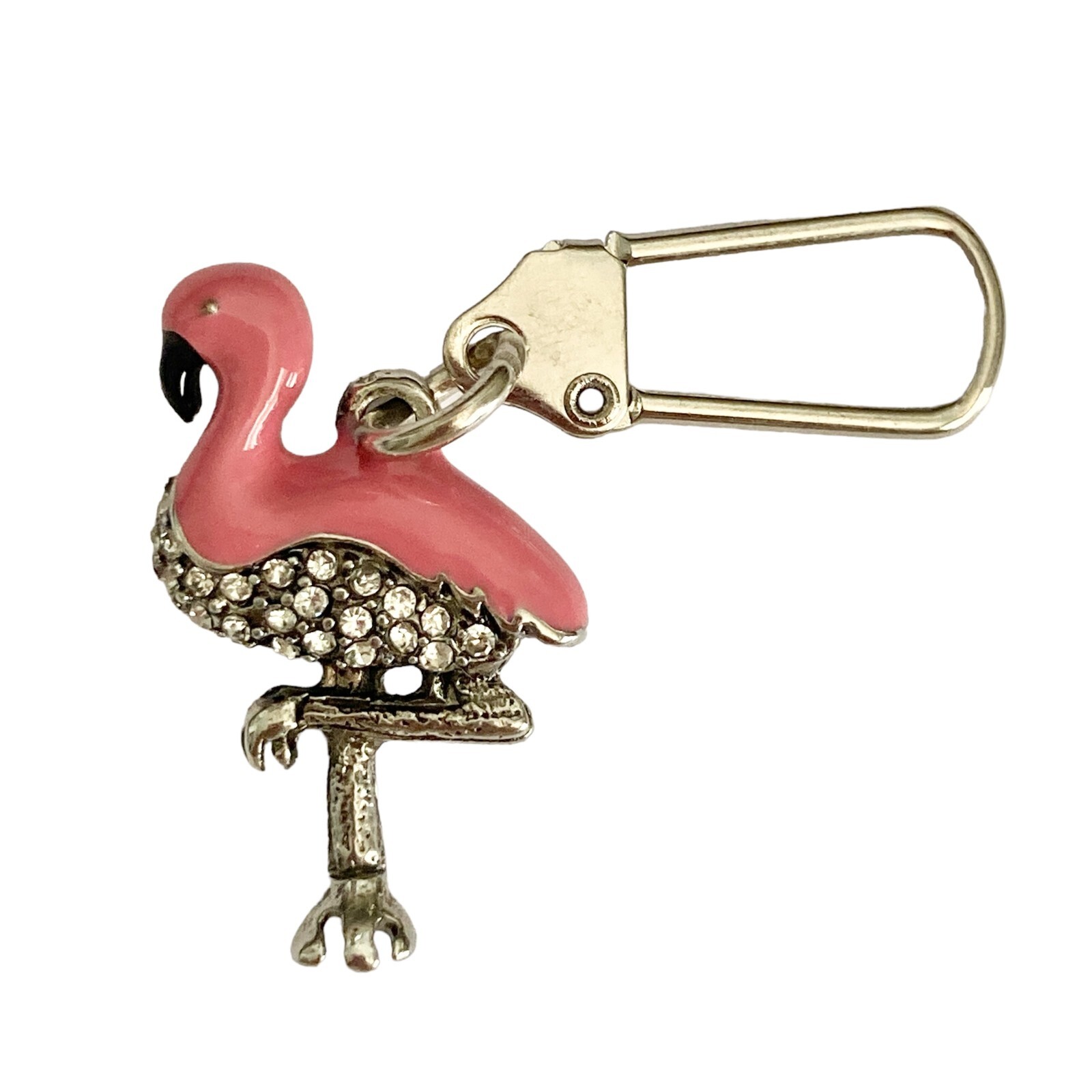 Pink Flamingo Bird Zipper Pull Clip On Purse Charm Backpack Silver Plated Island