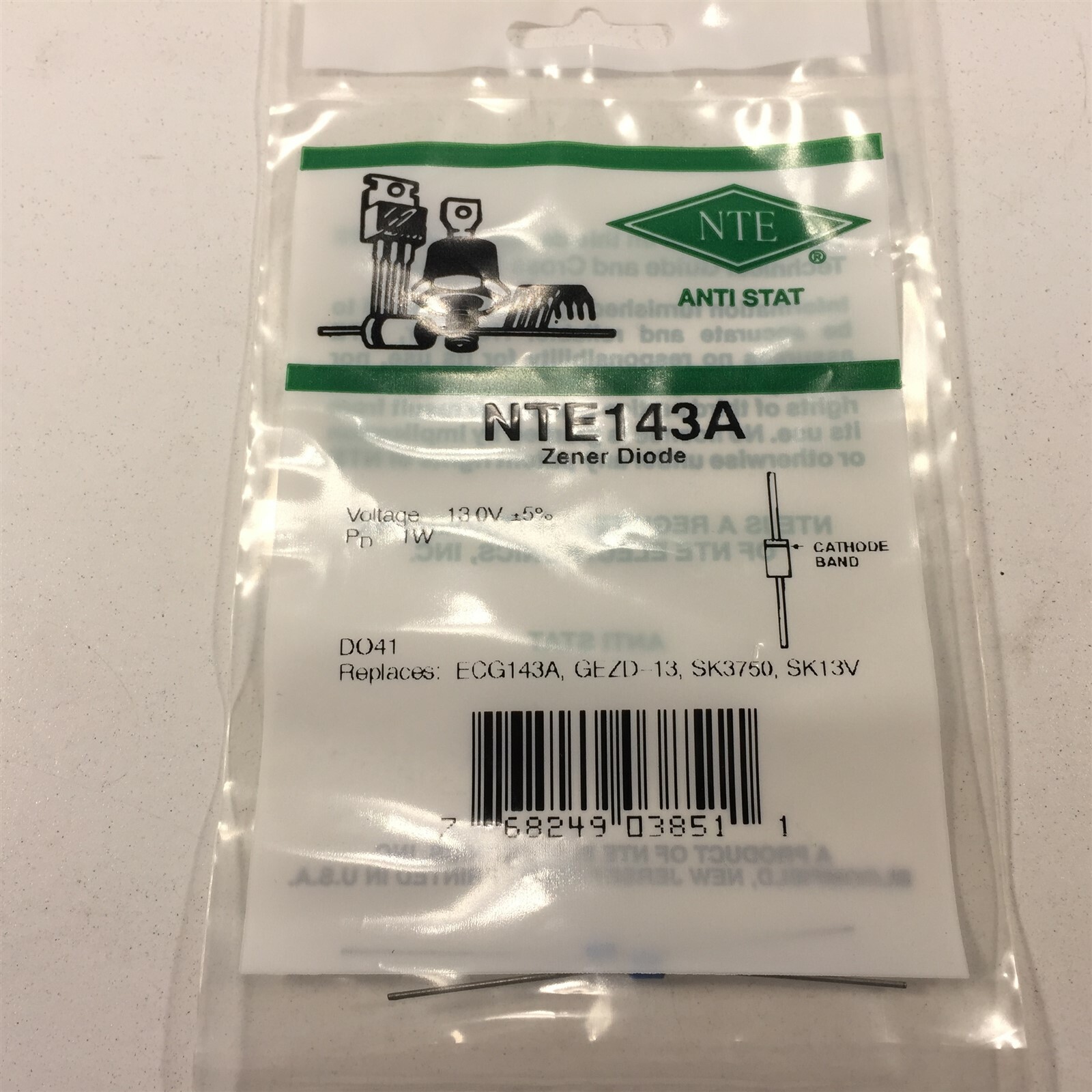 (10) NTE/ECG NTE143A Zener Diode, 1 Watt - Lot of 10