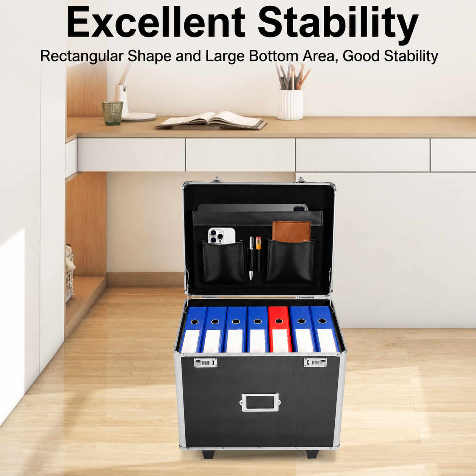 Aluminum Alloy File Lock Box, Hand pull File Case Locking Mobile Business Box